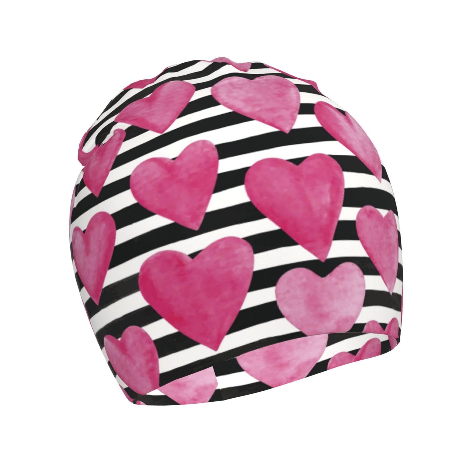 Rqzwdq Heart Stripes Pattern Kids Beanie Hats Warm Knit Beanie Cap Skull Caps Gifts Decor for Boys Girls White