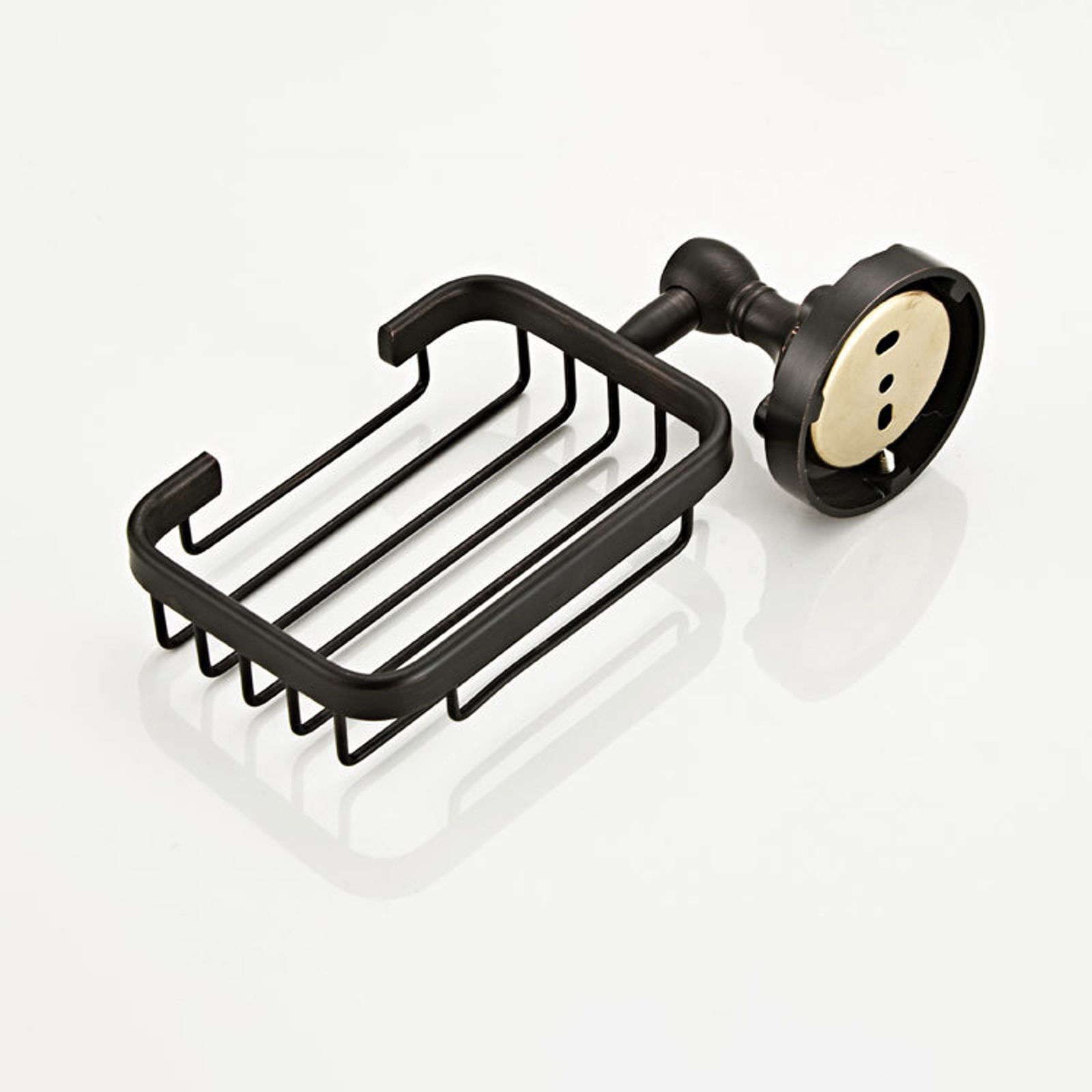 Jabonera de pared, jabonera, jabonera de latón antiguo europeo, jabonera negra mate for pared de ducha con decoración 3D, soporte de esponja montado en la pared, mantiene el jabón seco y drenaje rápid