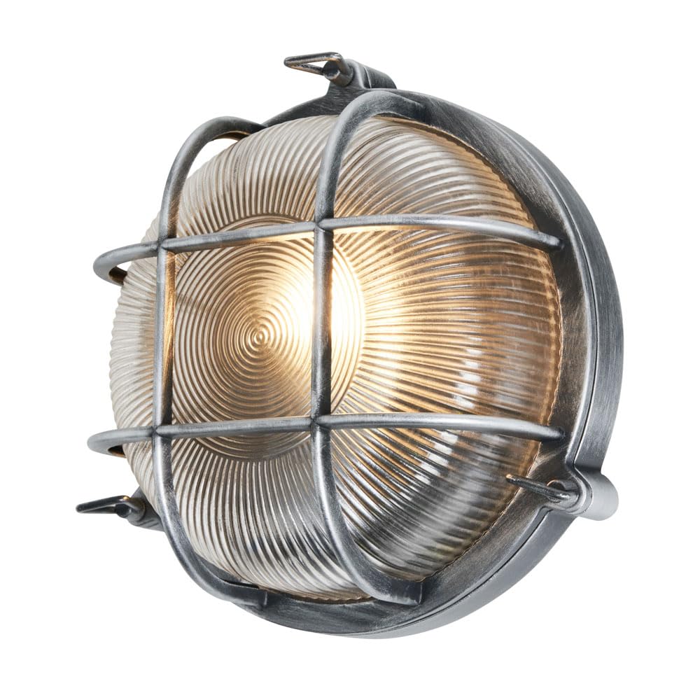 LITECRAFT Remy Wall Light Outdoor IP44 Rated Bulkhead Fitting - (Silver, Round)
