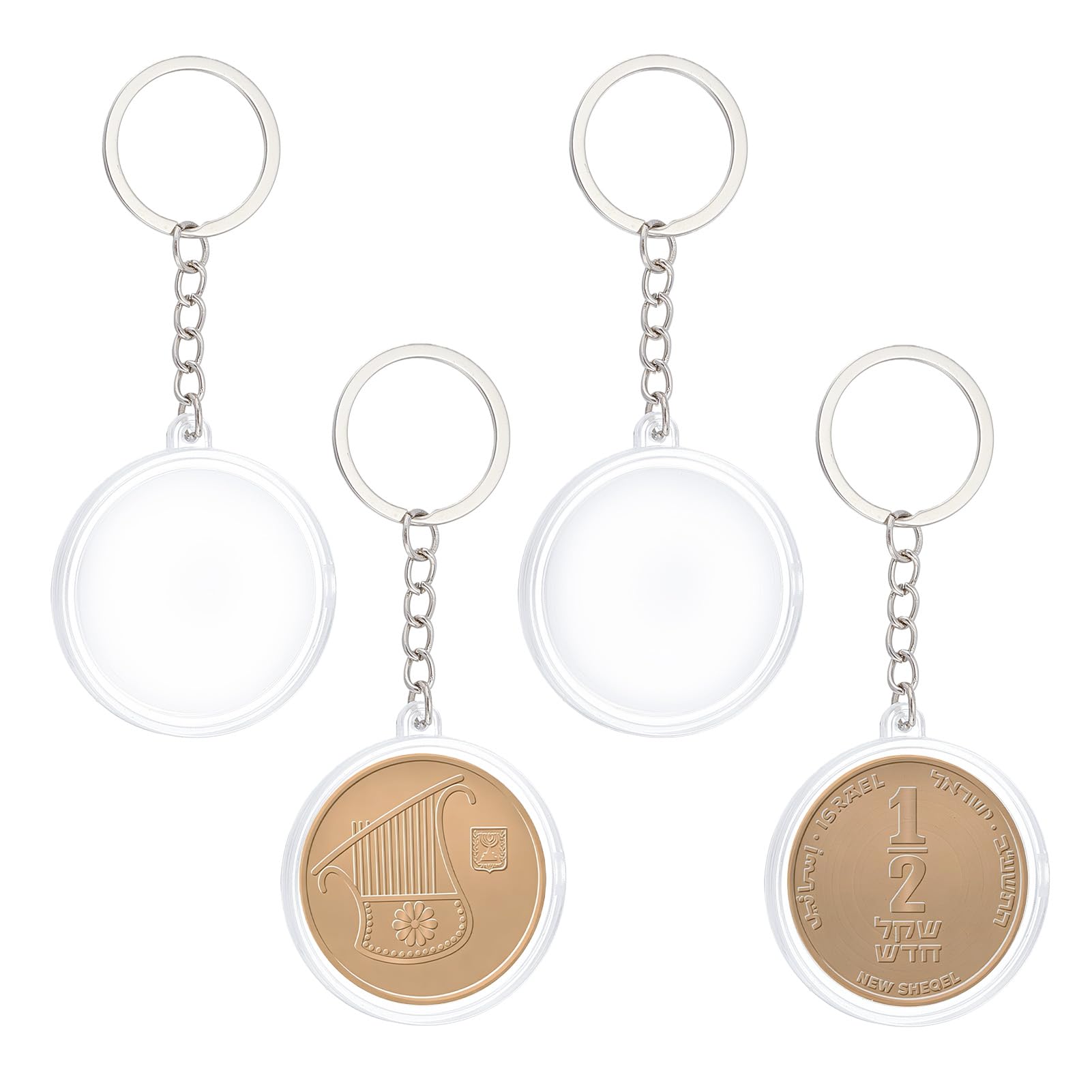NICENEEDED 4 Llavero Porta Monedas, 1.57" Estuche Transparente con Cápsulas Duras para Monedas, Ideal para Medallones Y Colección de Monedas de Recuerdo.