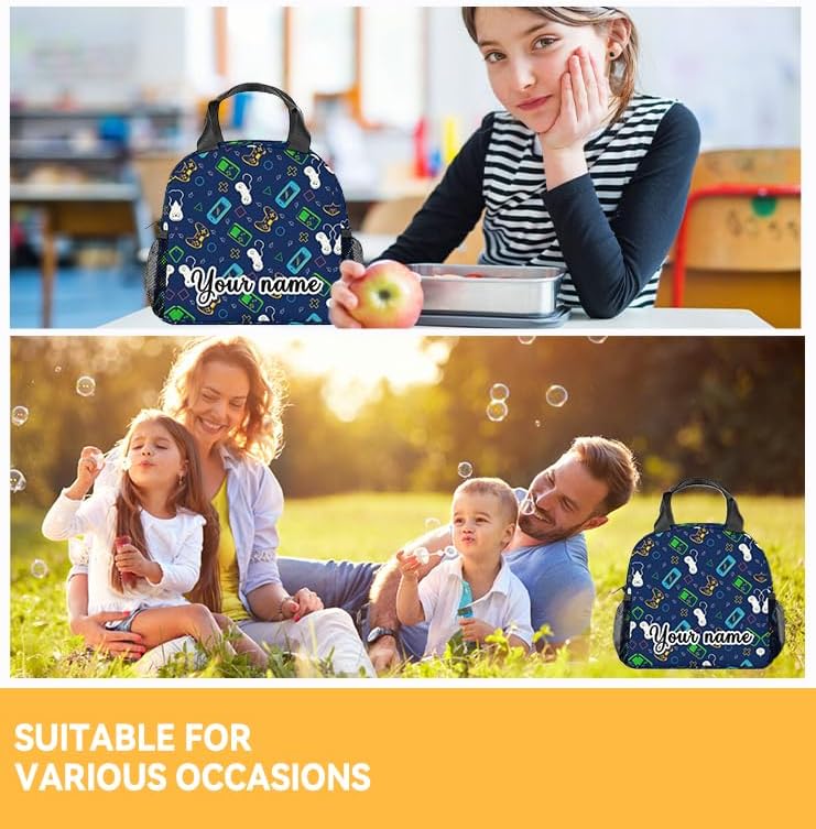 Miniatura 2 de Loncheras personalizadas para jugadores  Lonchera Bento reutilizable aislada con correa para el hombro y bolsillos, lonchera pequeña azul linda para