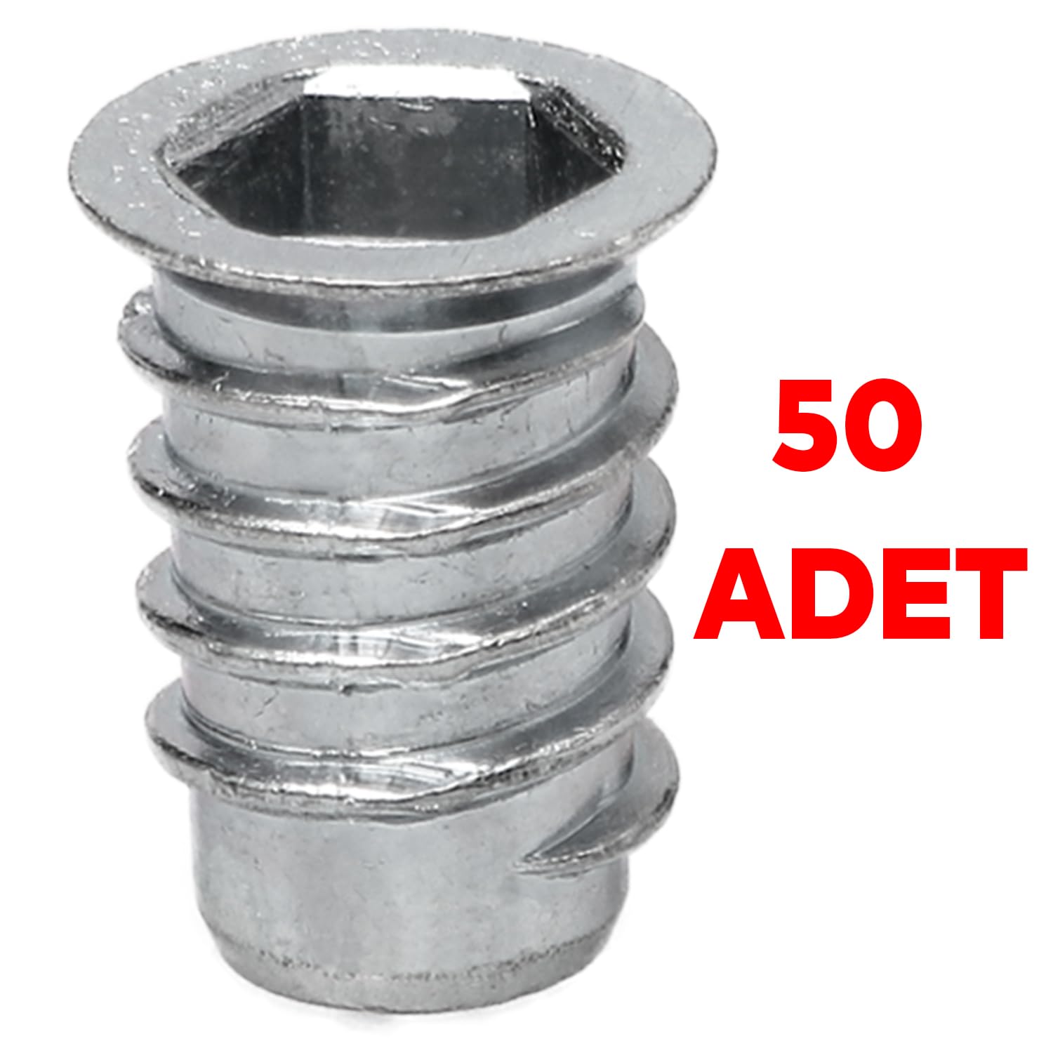 Badem10 Metal Düz Dişli Dübel Ahşap Dübeli M8 10x18 Diş Çinko Mobilya Bağlantı Ünite Birleştirme (50 ADET)