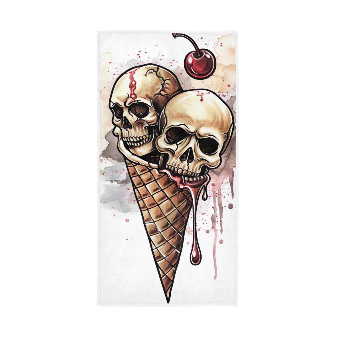 HUYGD Ice Cream with Skulls Hand Towels, Absorbent Towels for Hand, Face, Hair, Yoga, Kitchen, Bath 15 x 30 Inches