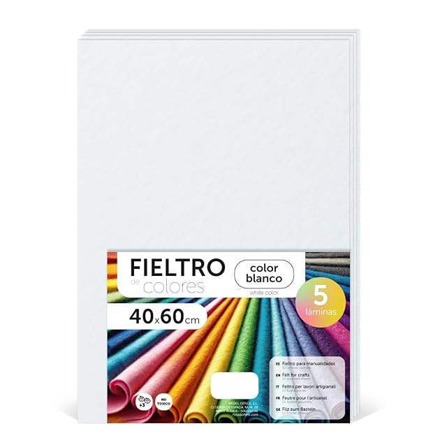 m-office Fieltro para Manualidades, Fieltro de Colores, Suave y Flexible, Material para Costura, Telas Patchwork, Ideal para proyectos DIY, artesanía o decoración, 40x60cm (blanco, 5 uds)