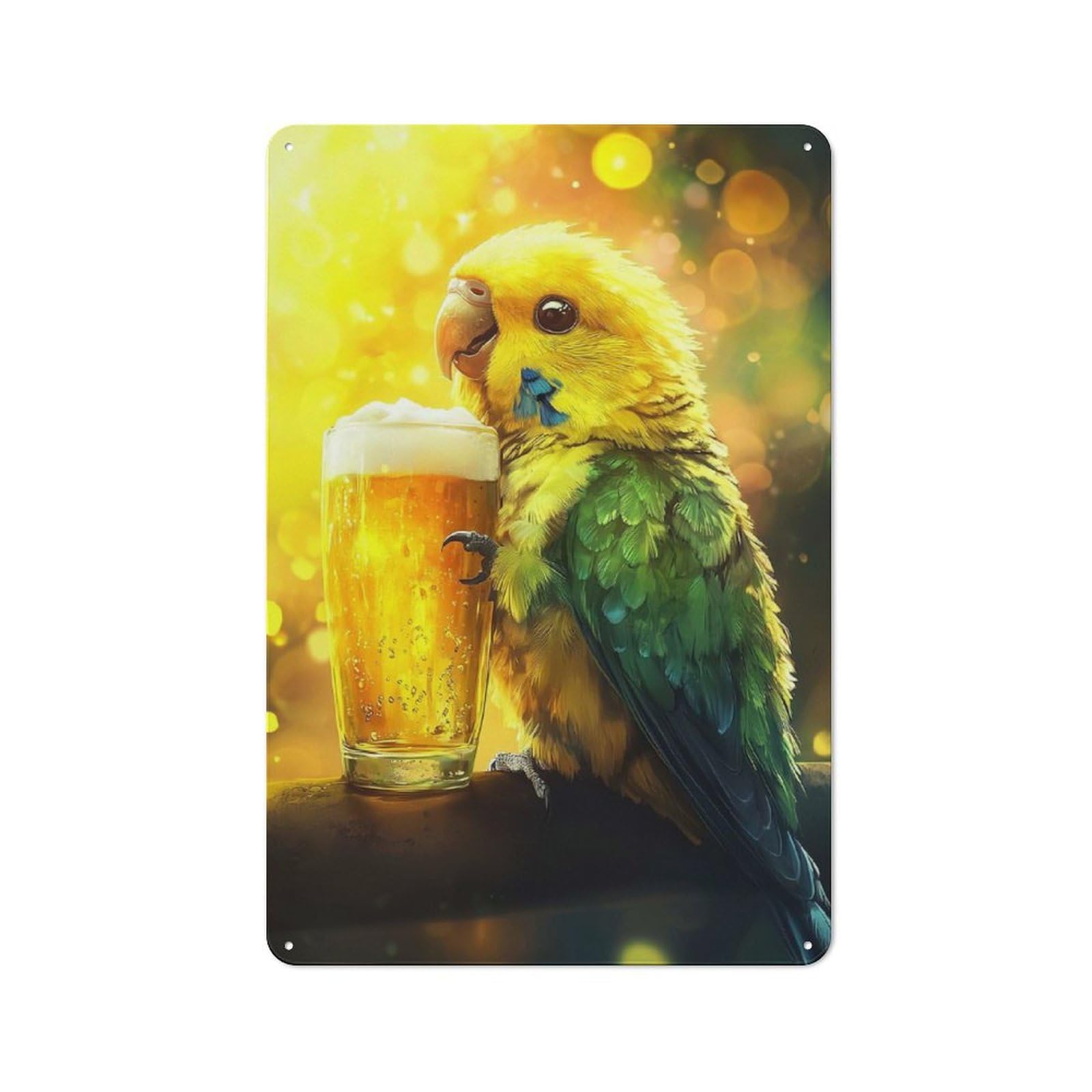 Junmoney Parrot Cheers With Beer Retro Metal Plaque 30X20cm Featuring For Garage Wall, A Winter Wall Decor Update For Workshop Decor Fans