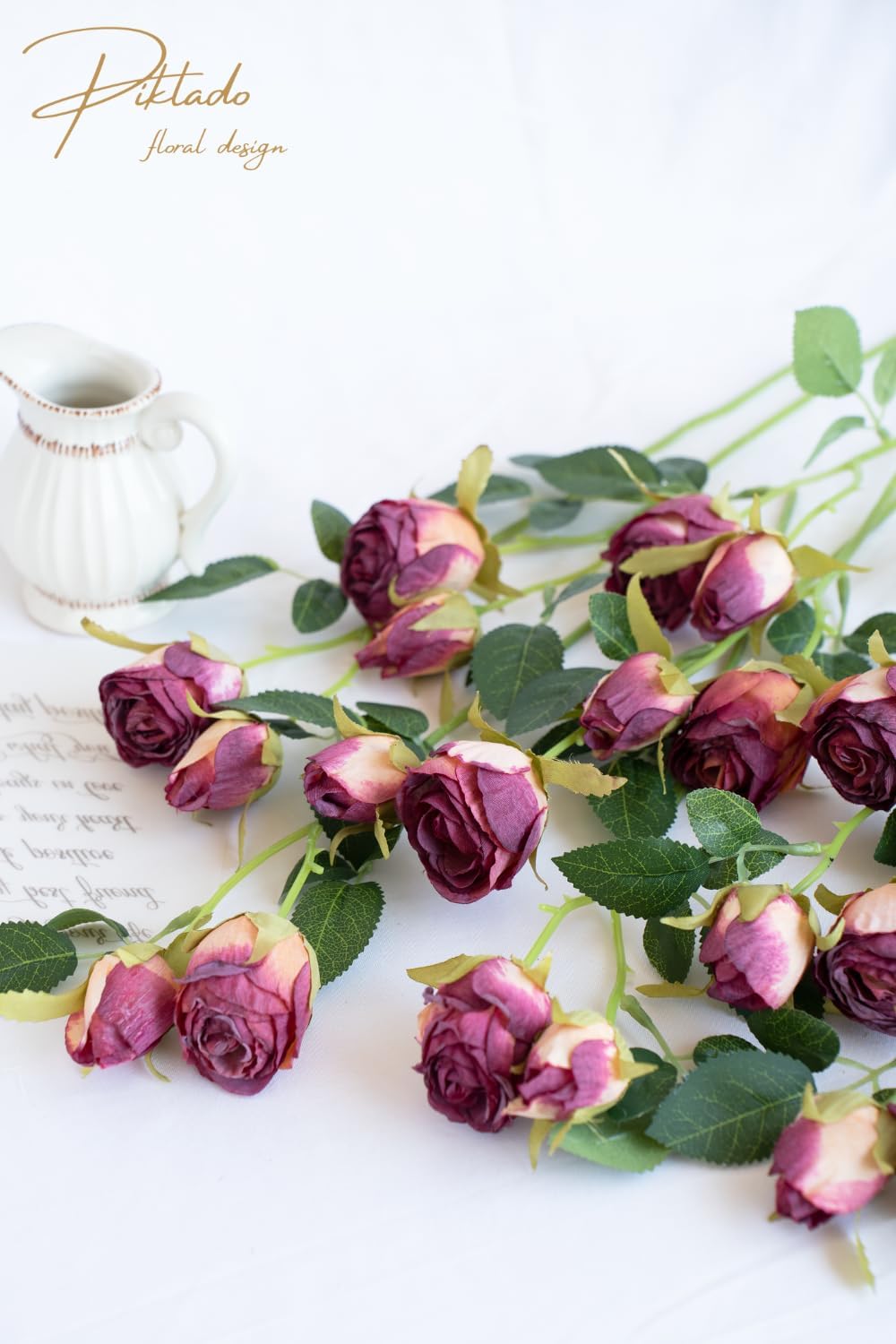 12pcs 24 Heads 13.7Iin Artificial Vintage Roses Fake Silk Rose Flowers with Long Stem for DIY Bouquets Wedding Centerpiece Party Home Kitchen Decoration (Fuchsia) - Image 3