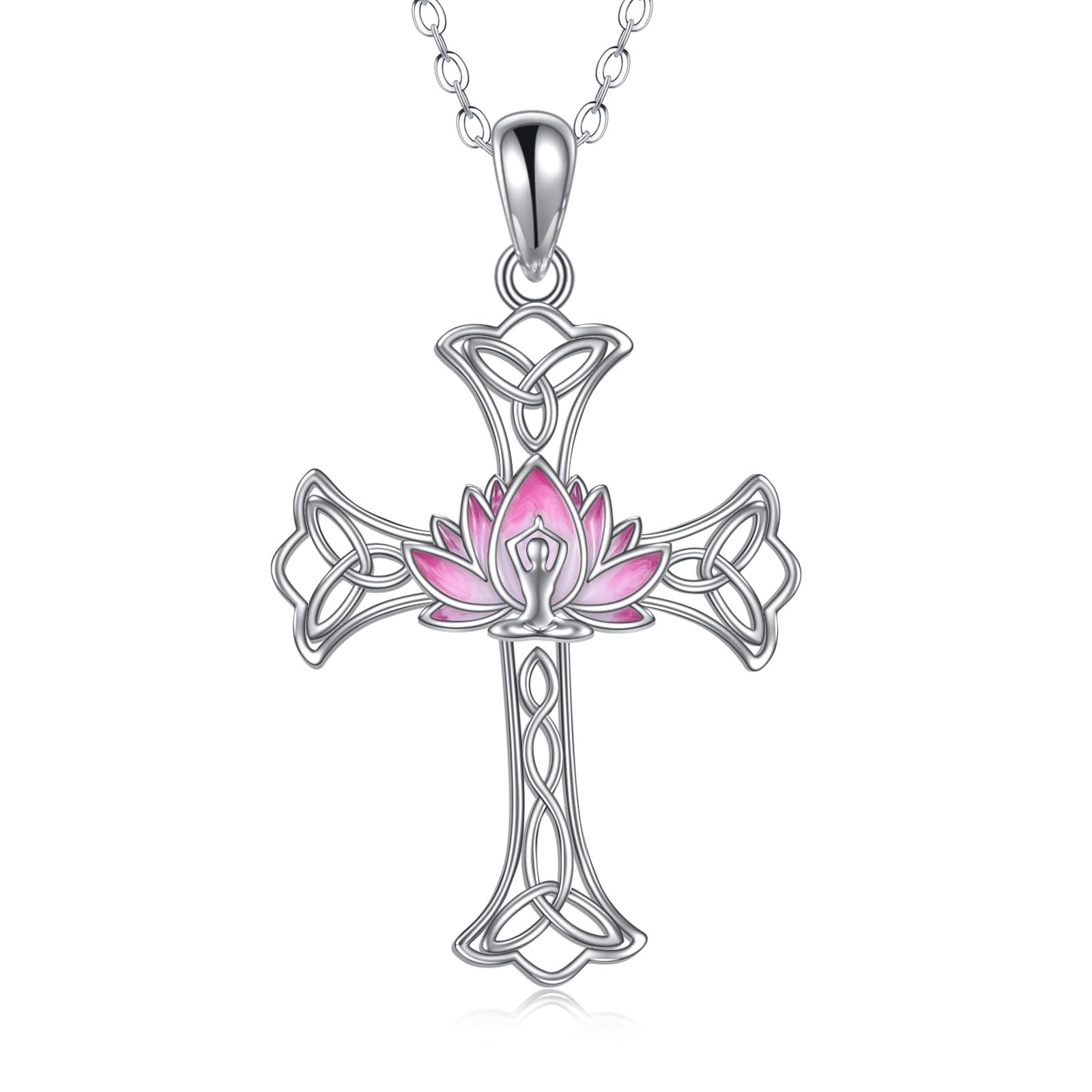 VONALA Corss Necklace 925 Sterling Silver Moonstone/Rose Flower/Lotus Flower Pendant Necklace for Women Girls, Sterling Silver