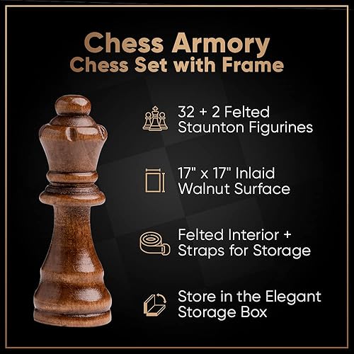 Miniatura 3 de Chess Armory Juego de ajedrez de madera, juegos de tablero de ajedrez grande de 17 pulgadas para adultos y niños con piezas extra Queen y caja de