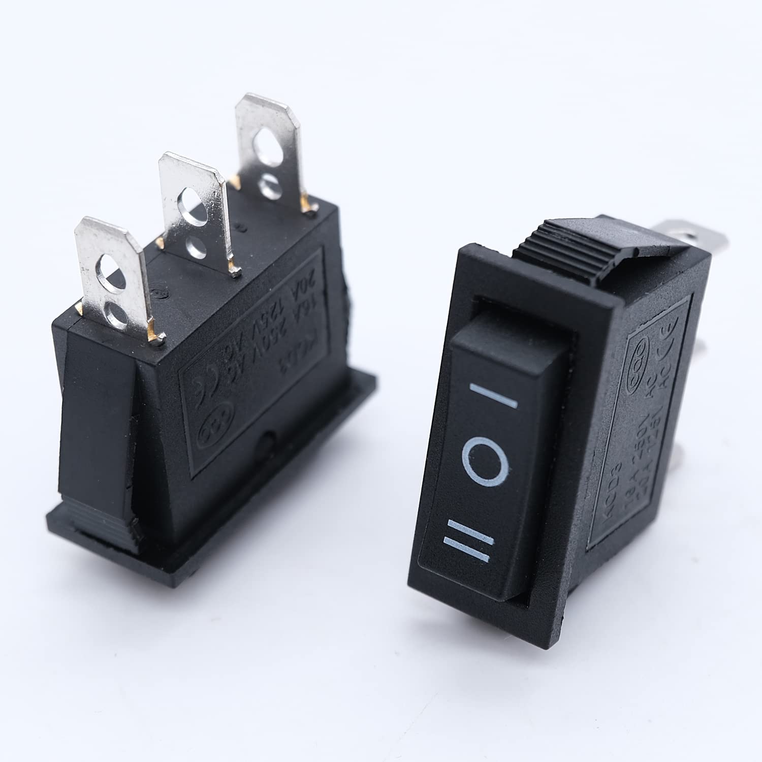 mxuteuk 6pcs Momentary Rocker Switch Snap-in Toggle Power Switch SPDT (ON)-Off-(ON) 3 Pin AC 250V 6A 125V 10A, Use for Car Auto Boat Household Appliances KCD3-123
