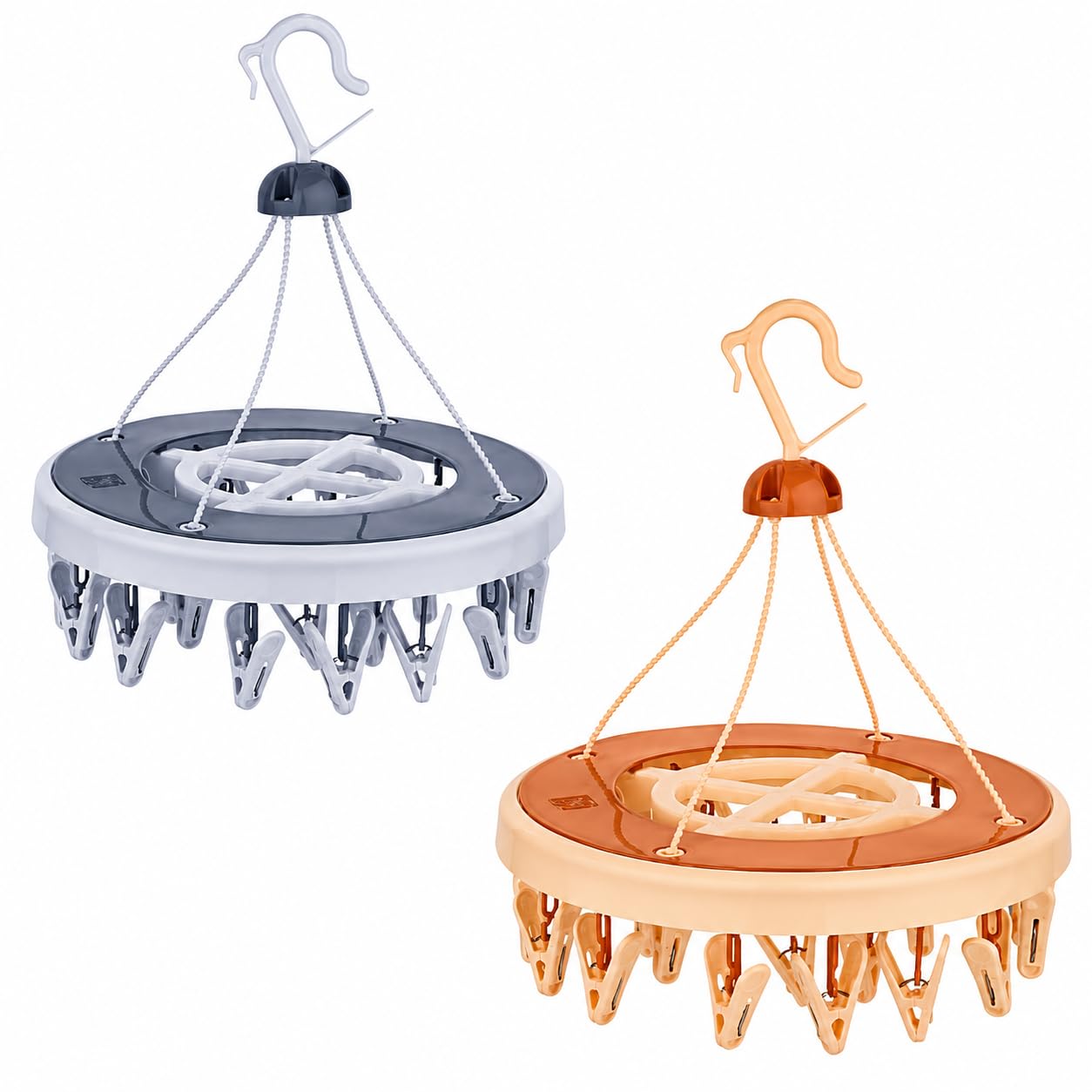 Plastic Clothes Drying Hanger Rack with 24 Clips, Square Shape, (2, Beige/Grey)-image-4