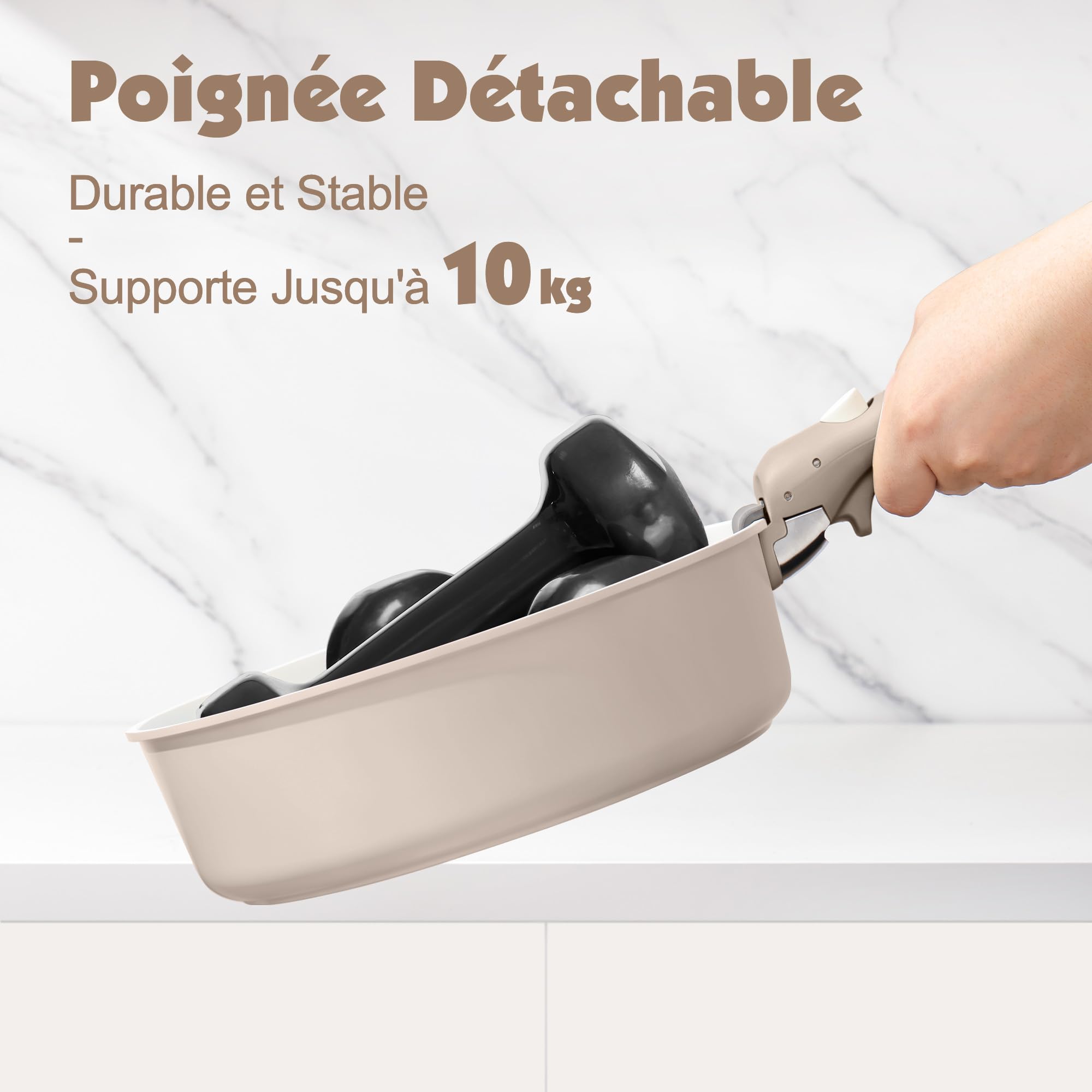 SENSARTE Set de Casseroles et Poêles 17 Pièces - Revêtement Céramique Antiadhésif - Batterie de Cuisine pour Induction/Gaz, Poignées Amovibles, Empilable et Lavable Lave-Vaisselle