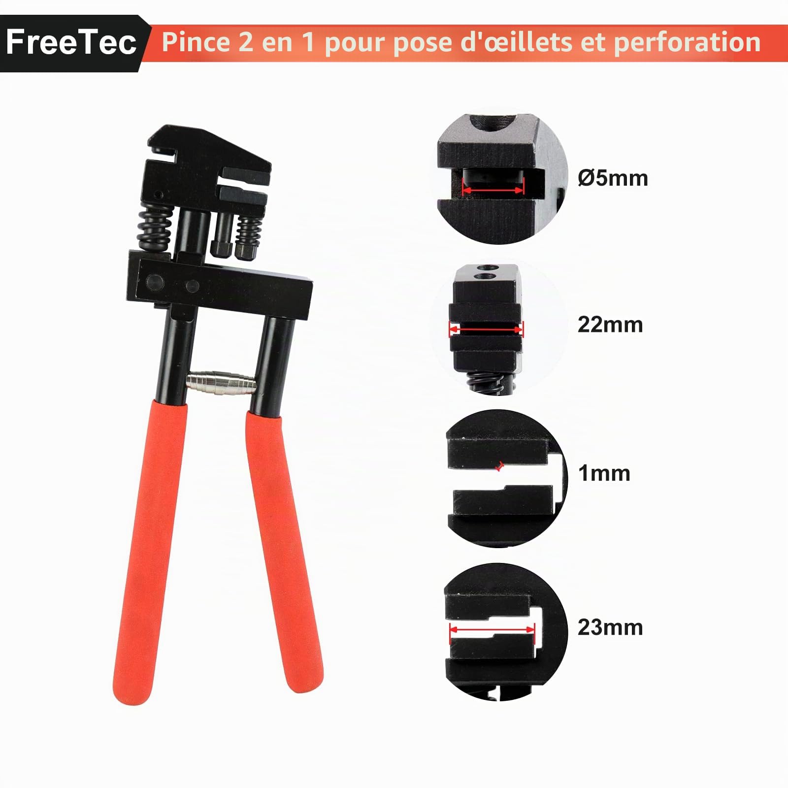 FreeTec 2 en 1 Pince à Soyer et à Poinçonner, Ø5 mm Pince à Poinçonner Metal, Pinces à Sertir Pinces à Soyer la Tôle pour Réparation de Carrosserie (Rouge)