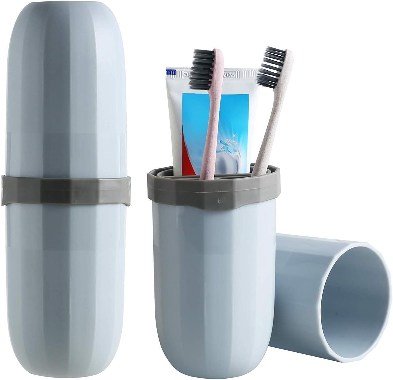 TOUA Retails Portable Travel Toothbrush Case Holder, Plastic Toothbrush Toothpaste Cup Holder For Travel, Hiking, Camping, Home - Pack of 2, White