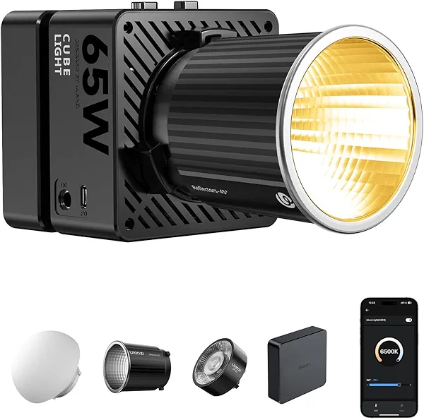 ULANZI EC65 Video Light - 65W COB LED Video Light Mini Bi Color Portable Continuous Output Lighting with Battery & APP Control, 2700K-6500K CRI≥95 Bowens Mount Handheld Spotlight for Camera, Tripod