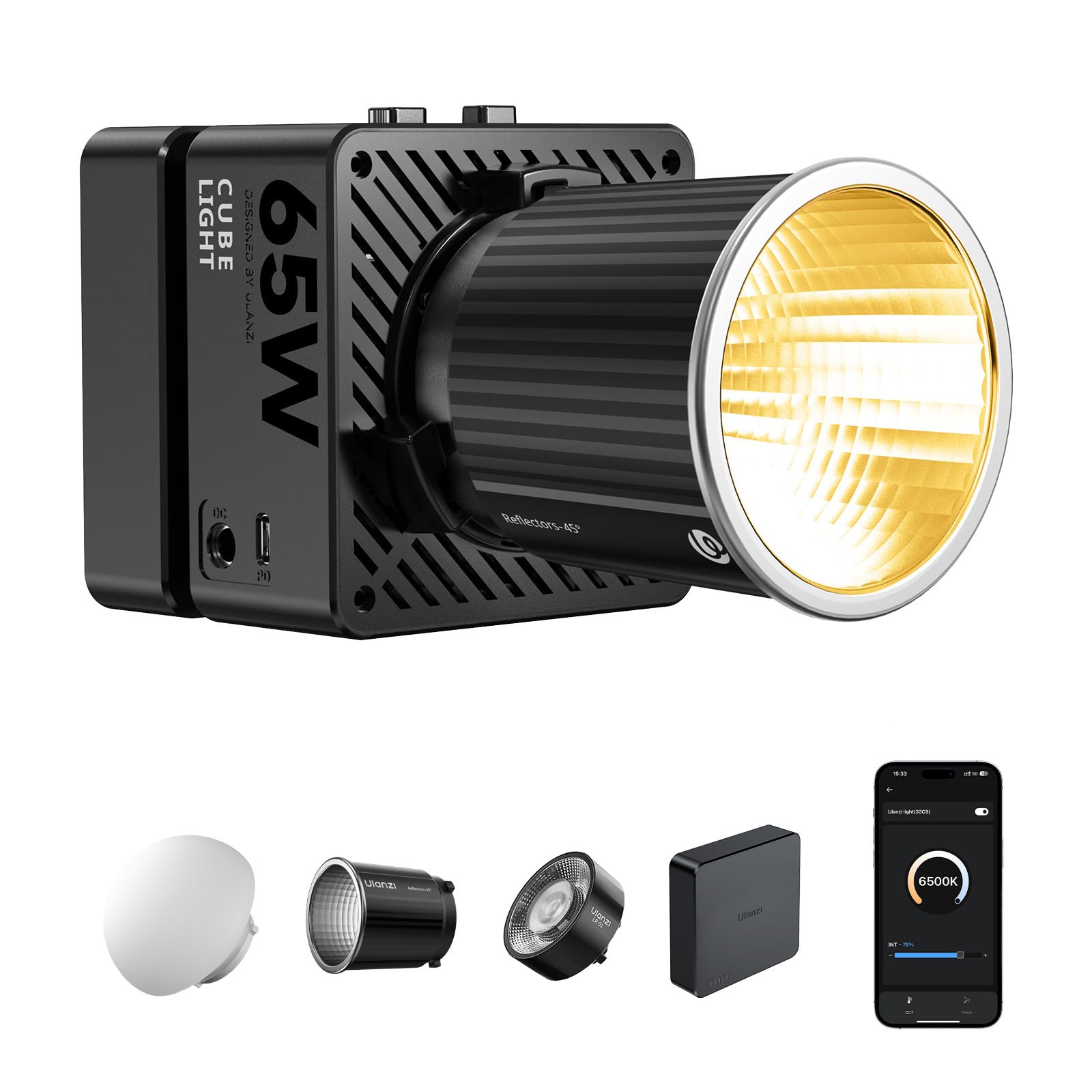 Photo 1 of ULANZI EC65 65W Bi-Color COB LED Video Light, 2700K-6500K CRI 95+ Portable Key Light with Battery & App Control, S-Type Modifier Mount, Studio Spotlight for YouTube Interview Photography Filmmaking