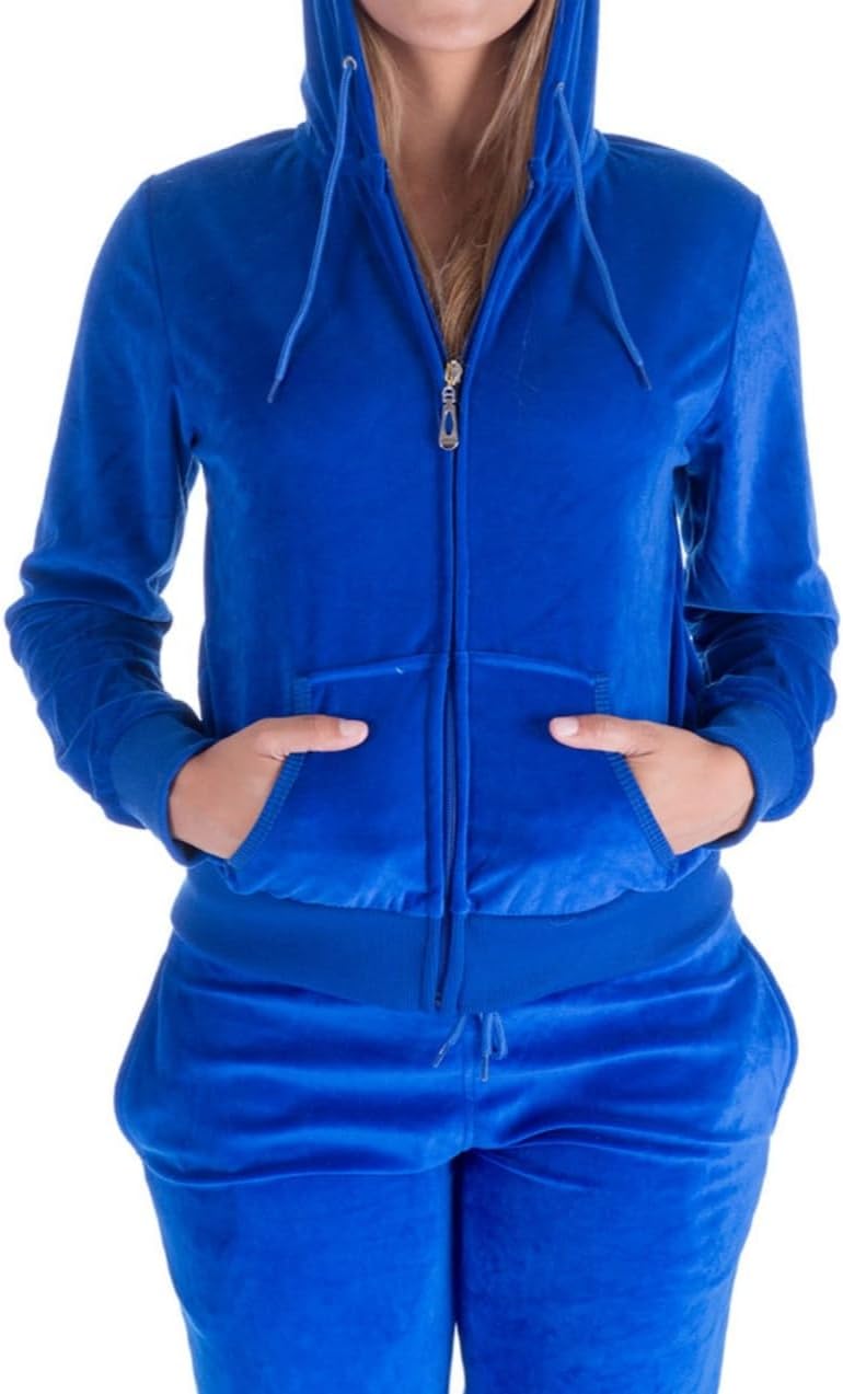 LeeHanTon Womens Jogging Suits Sets Running Velour Outfit Zipper Warm Up 2 Pieces Hoodie and Pant Tracksuit