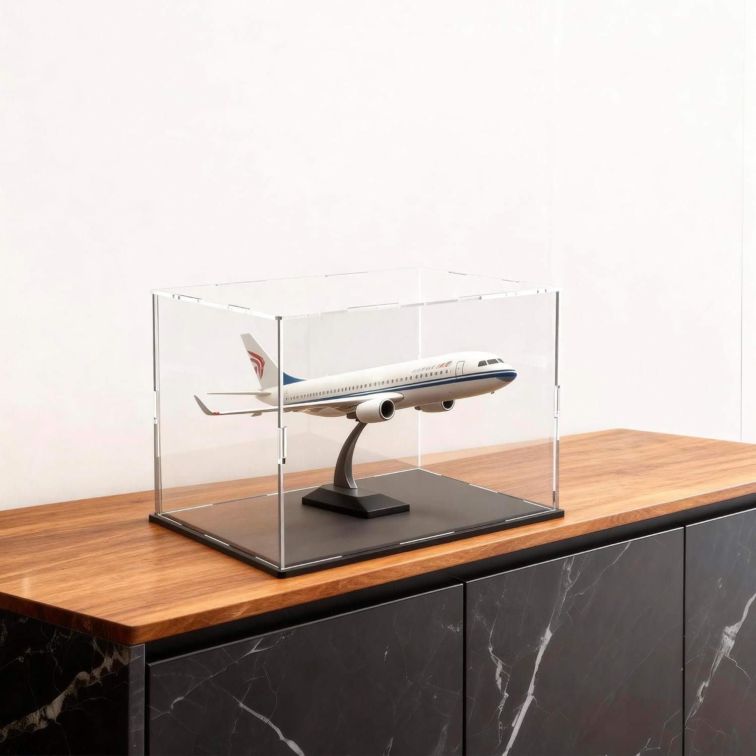 12 Inch Clear Acrylic Display Case, Cube Acrylic Box for Collectibles Showcase, Plexiglass Case with Matt Black Stand for Toys, Arts and Figures (16×8×8 inch) 2