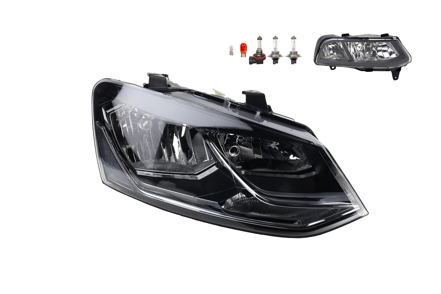 Johns, Faro alogeno anteriore principale adatto per VW Polo 09 6R 04/2014 - H7 H7 destro + fendinebbia + lampadina