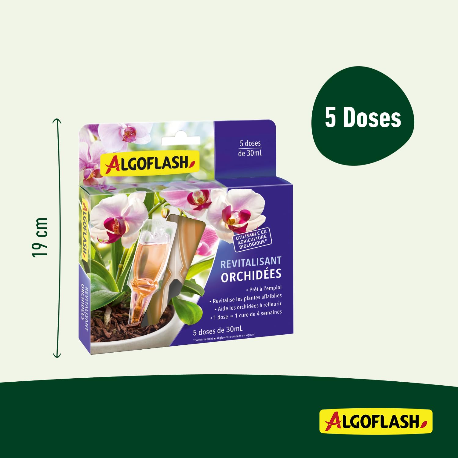 ALGOFLASH Monodoses Revitalisantes Orchidées – 5 Doses 30 Ml, Cure 4 Semaines, Lot De 2