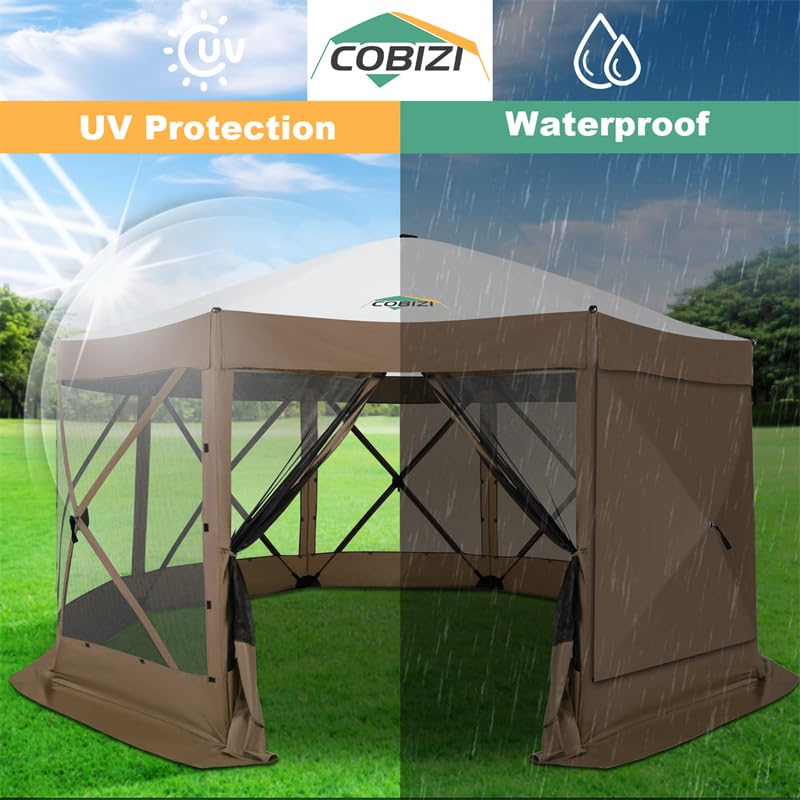 Image of COBIZI 15x15 FT Pop Up Gazebo - Canopy Tent, Large Gazebos On Clearance with Sidewalls, Screened in Gazebo,carpas para Patio,Portable Screen Tents for 12-15 Persons Outdoor Camping, Backyard, Brown