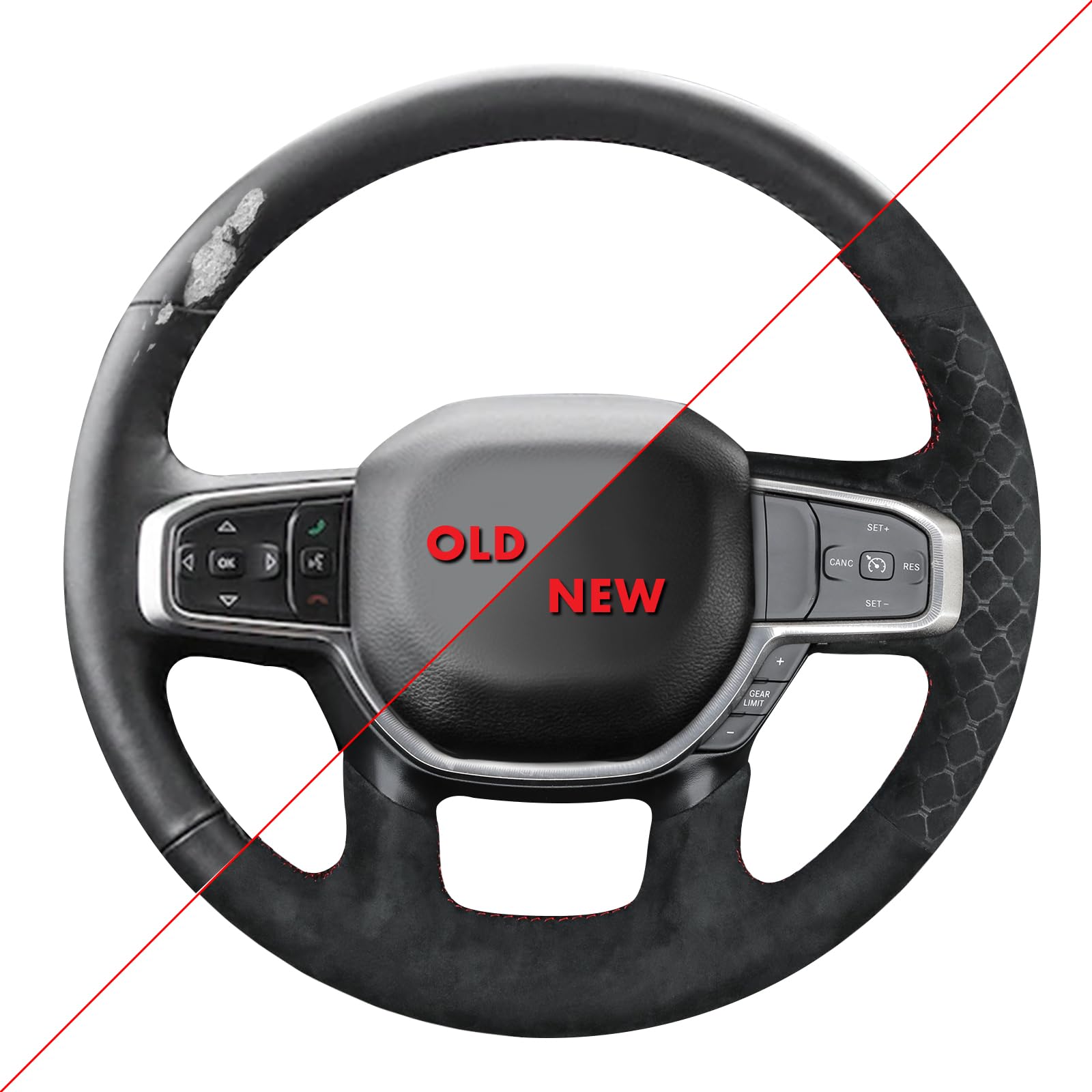 MEWANT Ręcznie szyty pokrowiec na kierownicę do Dodge Ram 1500 2019-2023, akcesoria do kierownicy Dodge Ram (tył bez przycisków)