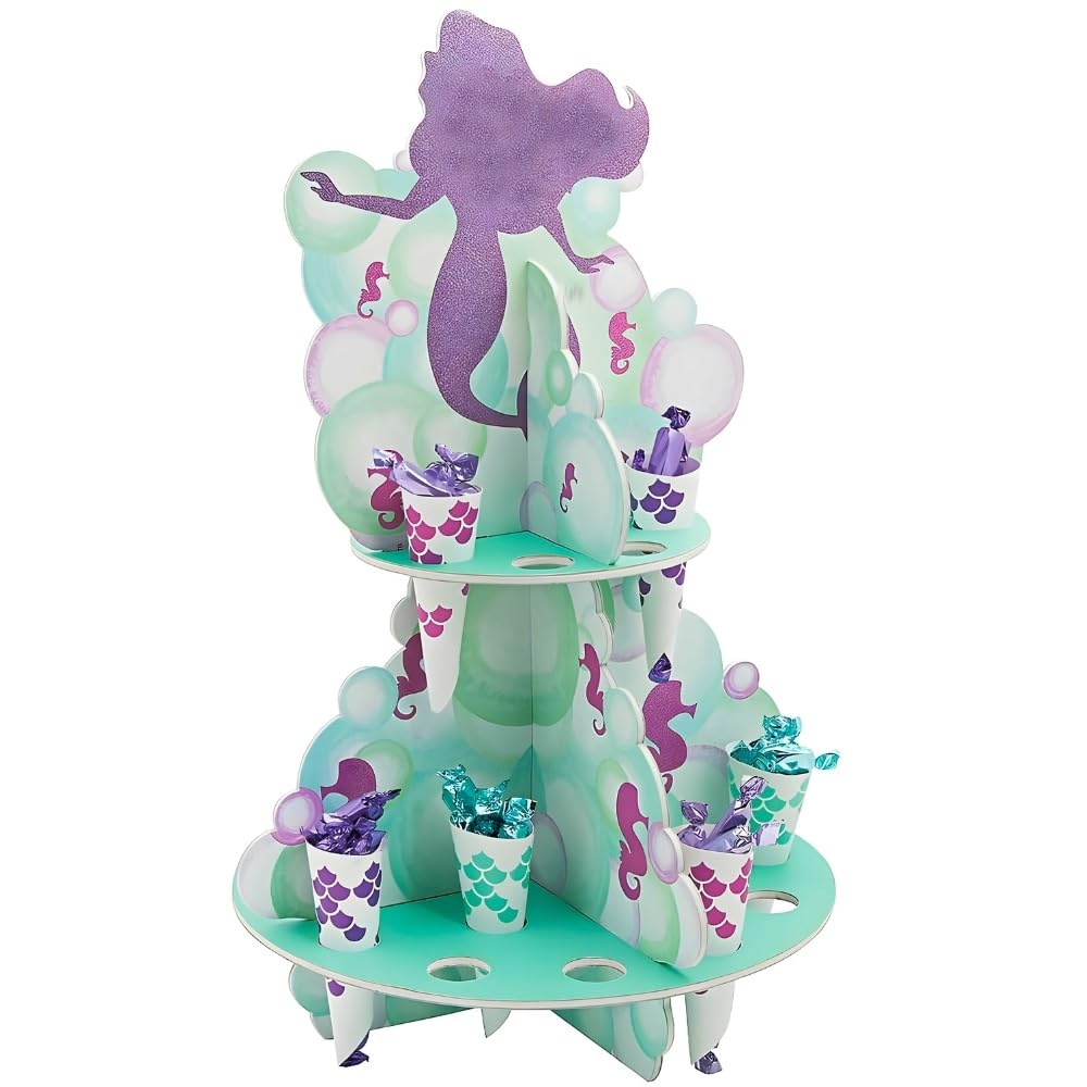 Multicolor Mermaid Sparkle Foam Treat Stand with Cones (13.75