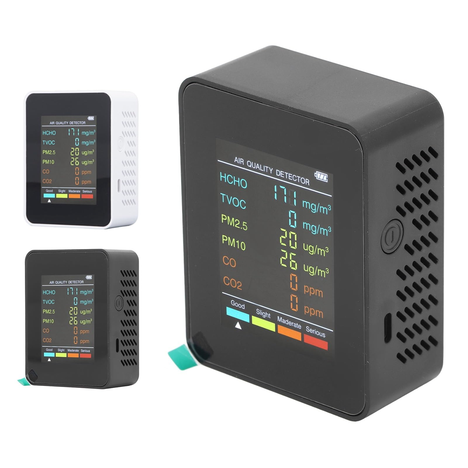Detector de Calidad Monitor de Calidad del Aire, Pantalla LCD portátil con retroiluminación, Detector CO2 TVOC HCHO PM2.5 PM10 Alarma para Interiores,para el Hotel(White)