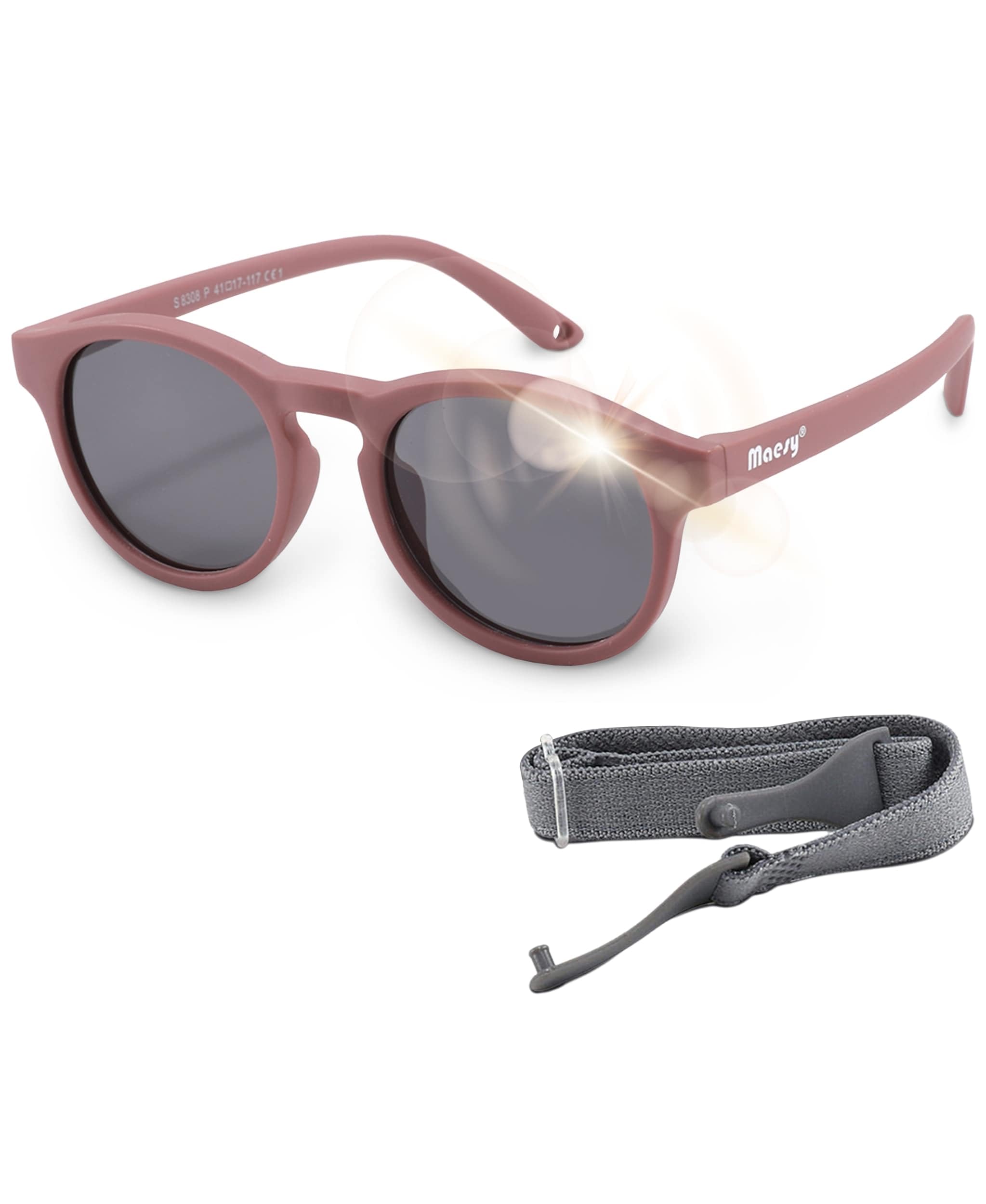 Maesy Gafas de sol Bowi Baby - 1-3 años - Flexibles - Correa elástica ajustable - Protección polarizada UV400 - Niños y niñas pequeños - Redondas
