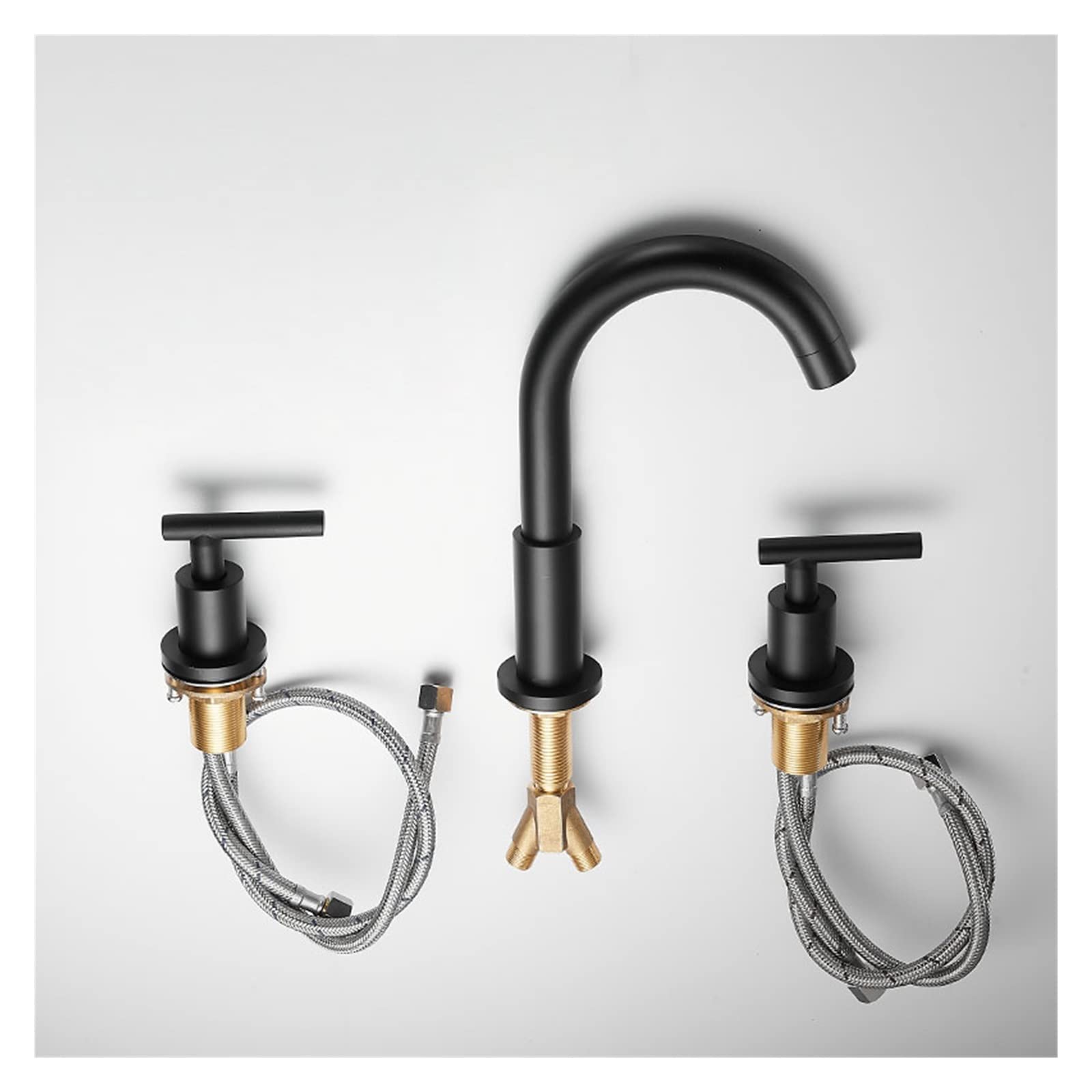 Bathroom 3 PCS Black Faucets Deck Mount Double Handles Taps Basin Tub Cold Hot Faucet Solid Brass (Color : C)