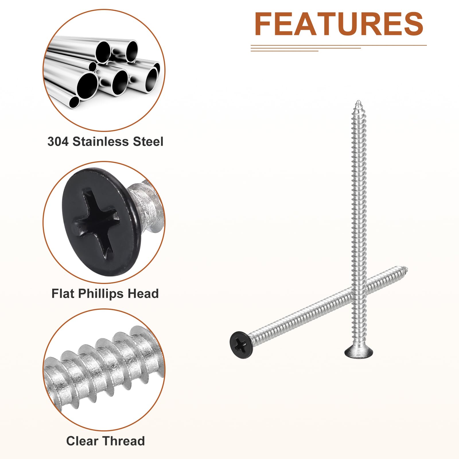 DTGN 25Pcs #10x3-1/2" Flat Head Wood Screws, 304 Stainless Steel Black Phillips Self Tapping Screws - Image 4