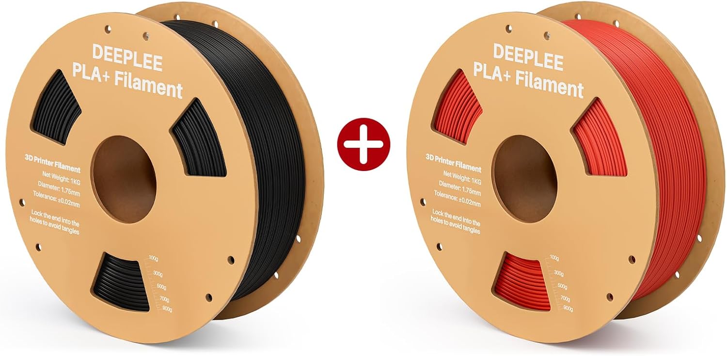PLA+ 1.75mm 3D Printer Filament, 1kg Black & 1kg Red