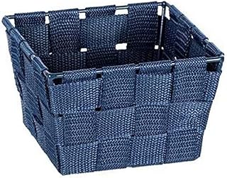 WENKO Panier de rangement Adria Mini square bleu foncé - Panier de salle de bain, carré, tresse en matière plastique, Polypropylène, 14 x 9 x 14 cm, Bleu foncé