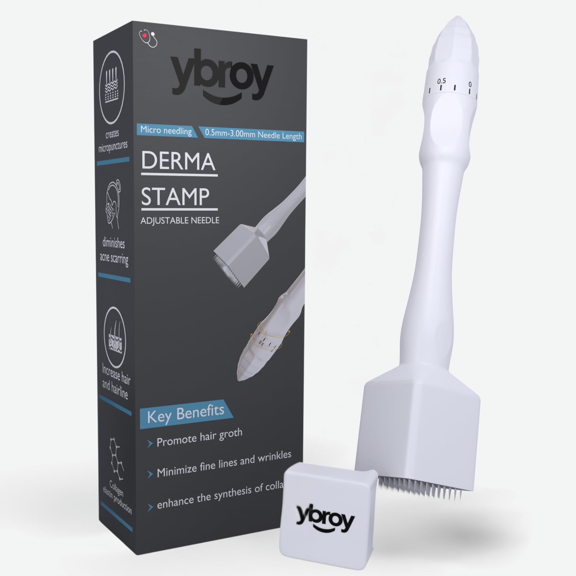 YBROY Derma Pen Stamp For Men And Women | Microneedle Pen For Body & Hair & Beard Growth - Adjustable Microneedling Stamp For Skin - 0.5Mm - 3Mm Titanium Micro Needle Derma Stamp For Skin Care