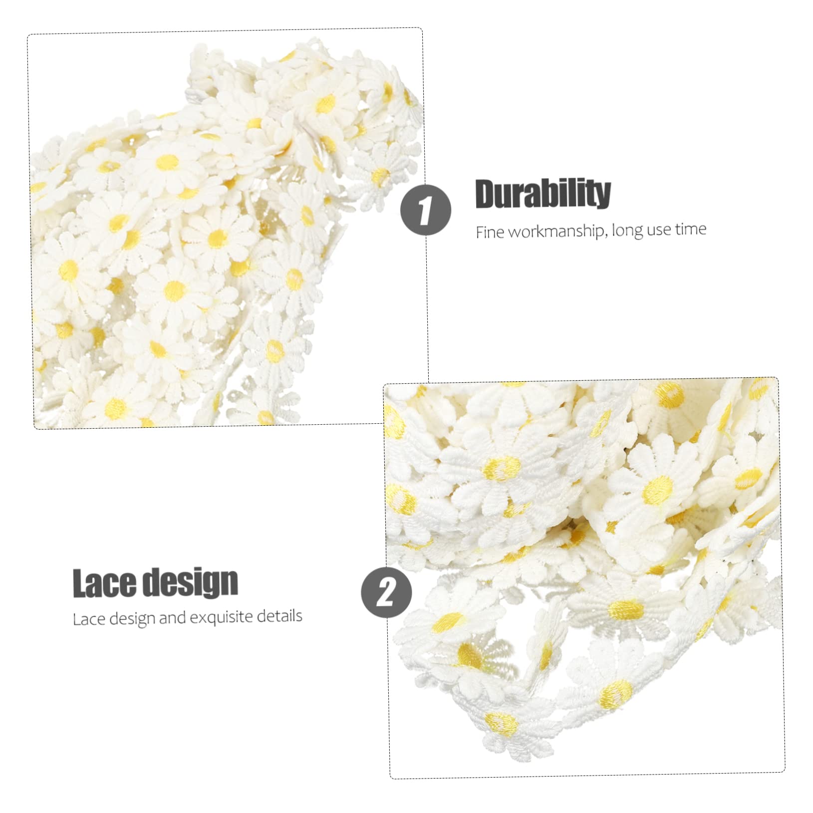 Operitacx 2piezas Cinta De Encaje De Flores Margaritas Yardas Para Manualidades Ribete Bordado Para Decoración De Ropa y Bodas Apliques Para Proyectos Creativos