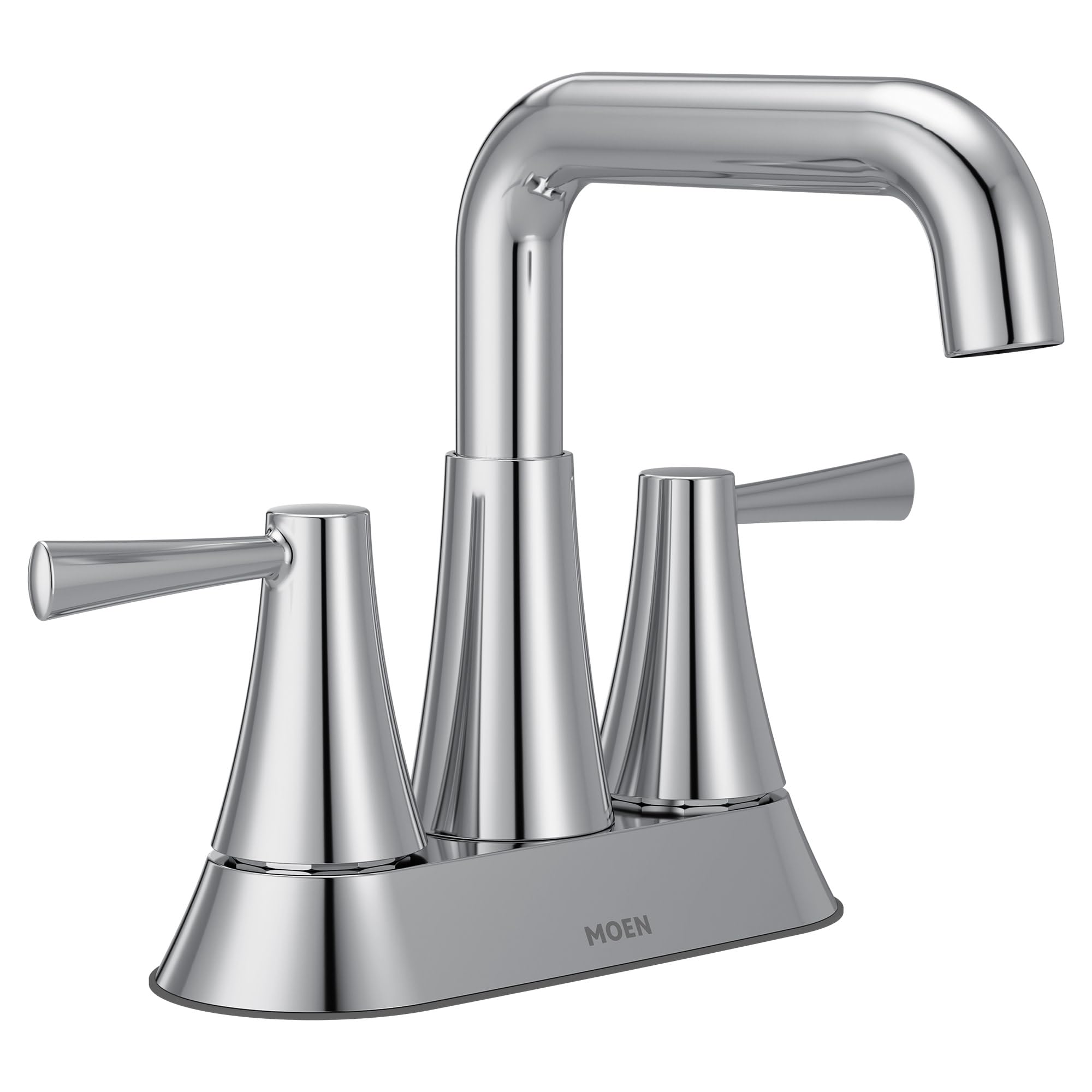 Moen Ronan Chrome Two-Handle 4 in Centerset Modern Double Bend Bathroom Faucet with Push-Down Drain 84025