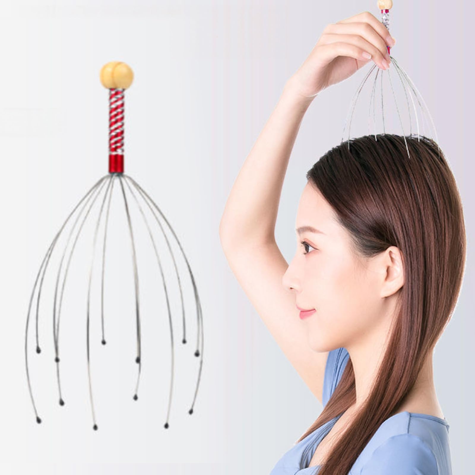 Manual Scalp Massager Octopus Head Scratcher - Relaxation and Stress Relief Tool for Head Tingling, Portable Metal Head Massager(Random Color)