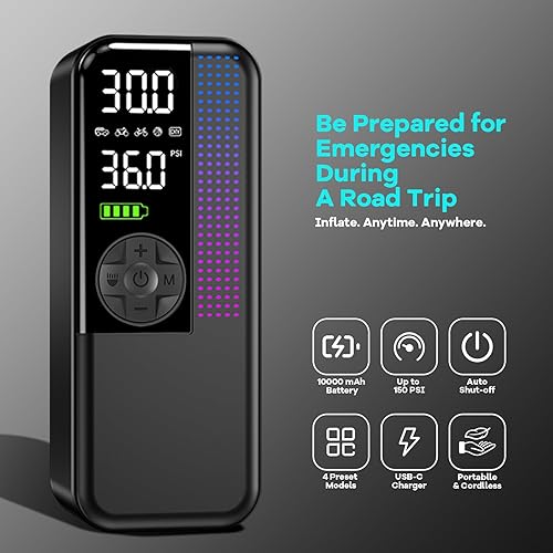 Miniatura 2 de Inflador de neumáticos, compresor de aire portátil, bomba de aire inalámbrica de 150 PSI, enchufe de automóvil de 12 V CC, doble potencia 7800 mAh,