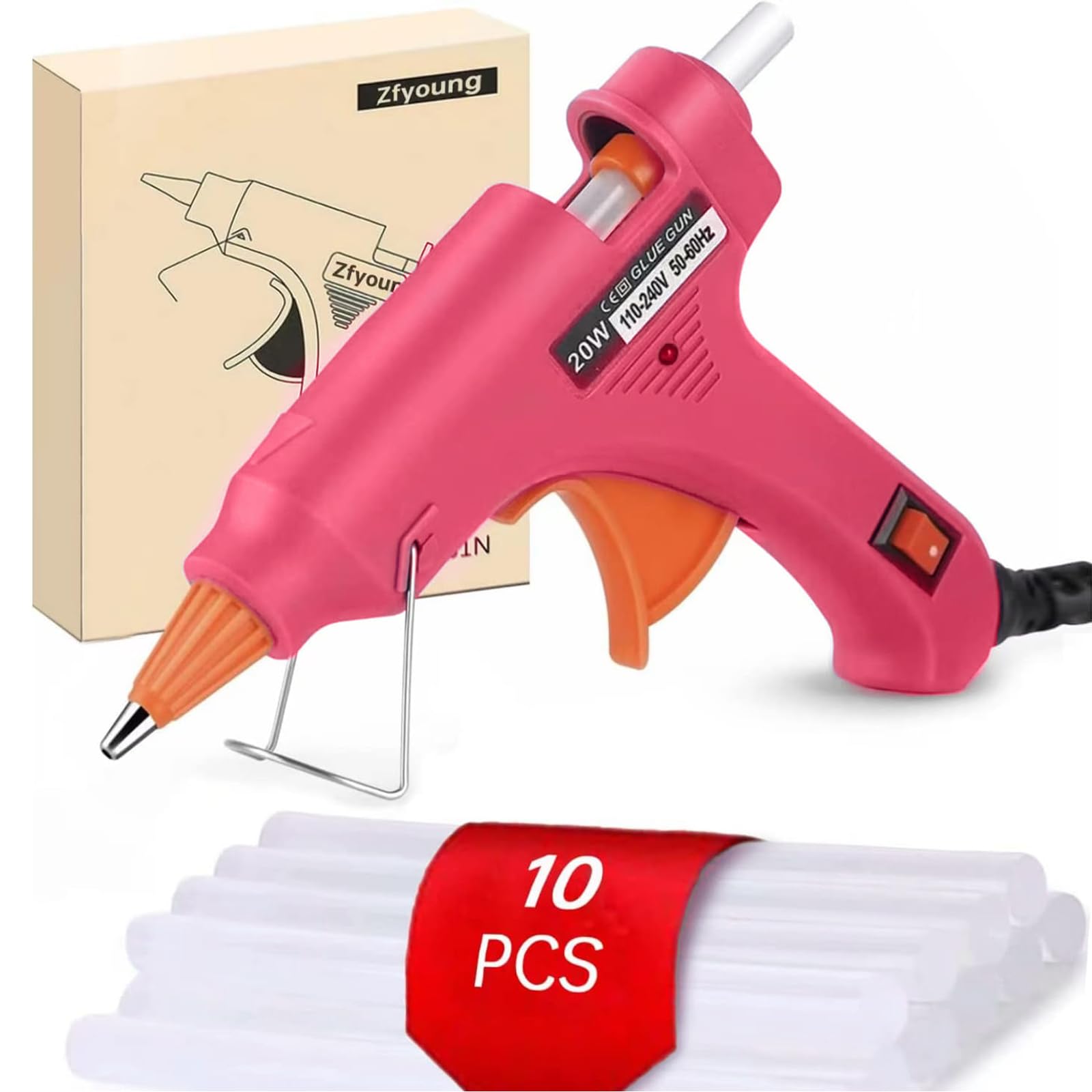 Mini Hot Glue Gun 10pcs Glue Stick Hot Glue Gun Set For Quick Repair Artist DIY Art Home 20w Rose Red