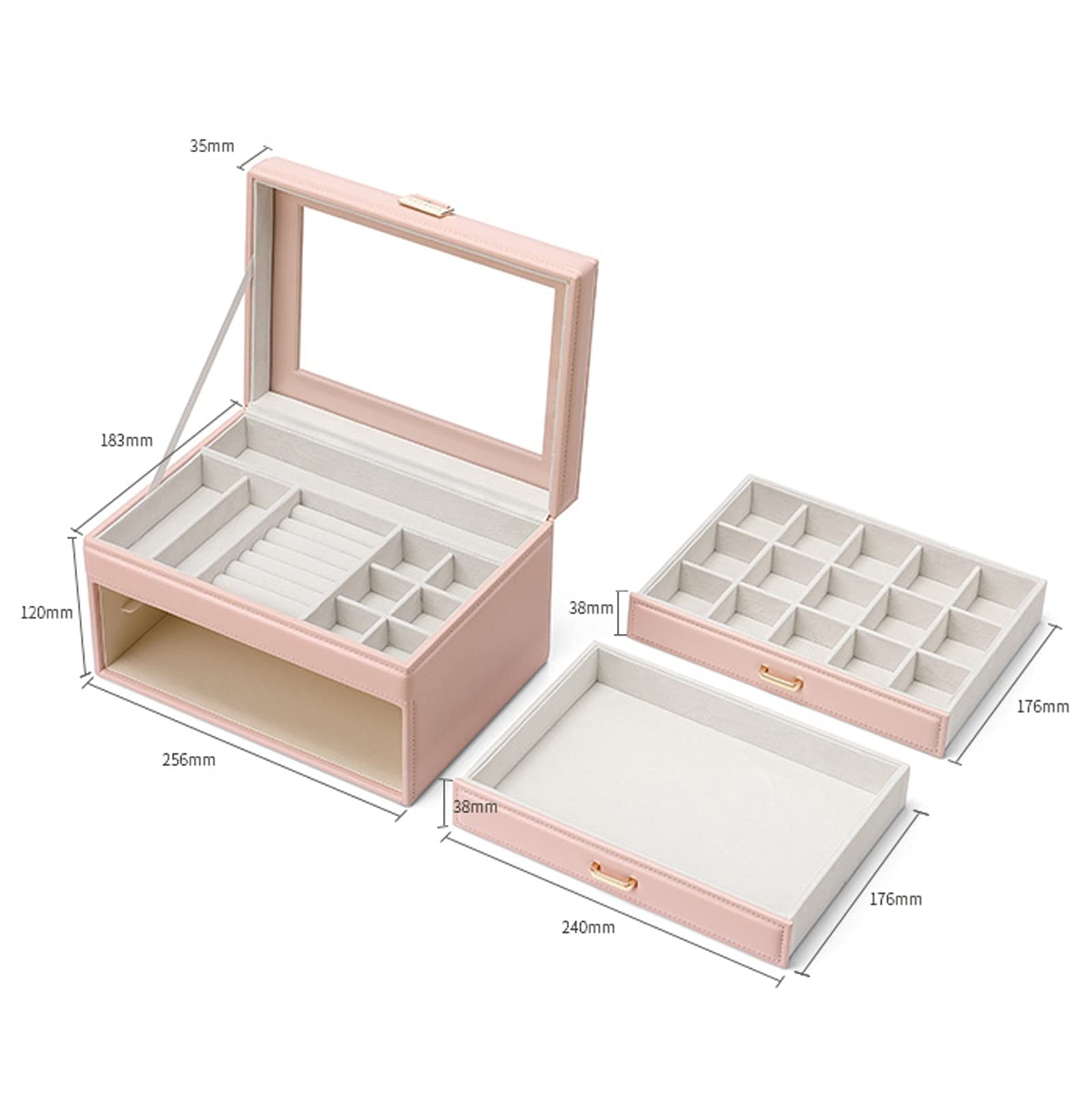 Caja Joyero Organizador Cajas de organizador de joyas de viaje Caja de almacenamiento de joyas de cuero Multi-lattice Organizador portátil Holder for gemelos, anillos, colgantes, cadena Caja de Joyerí