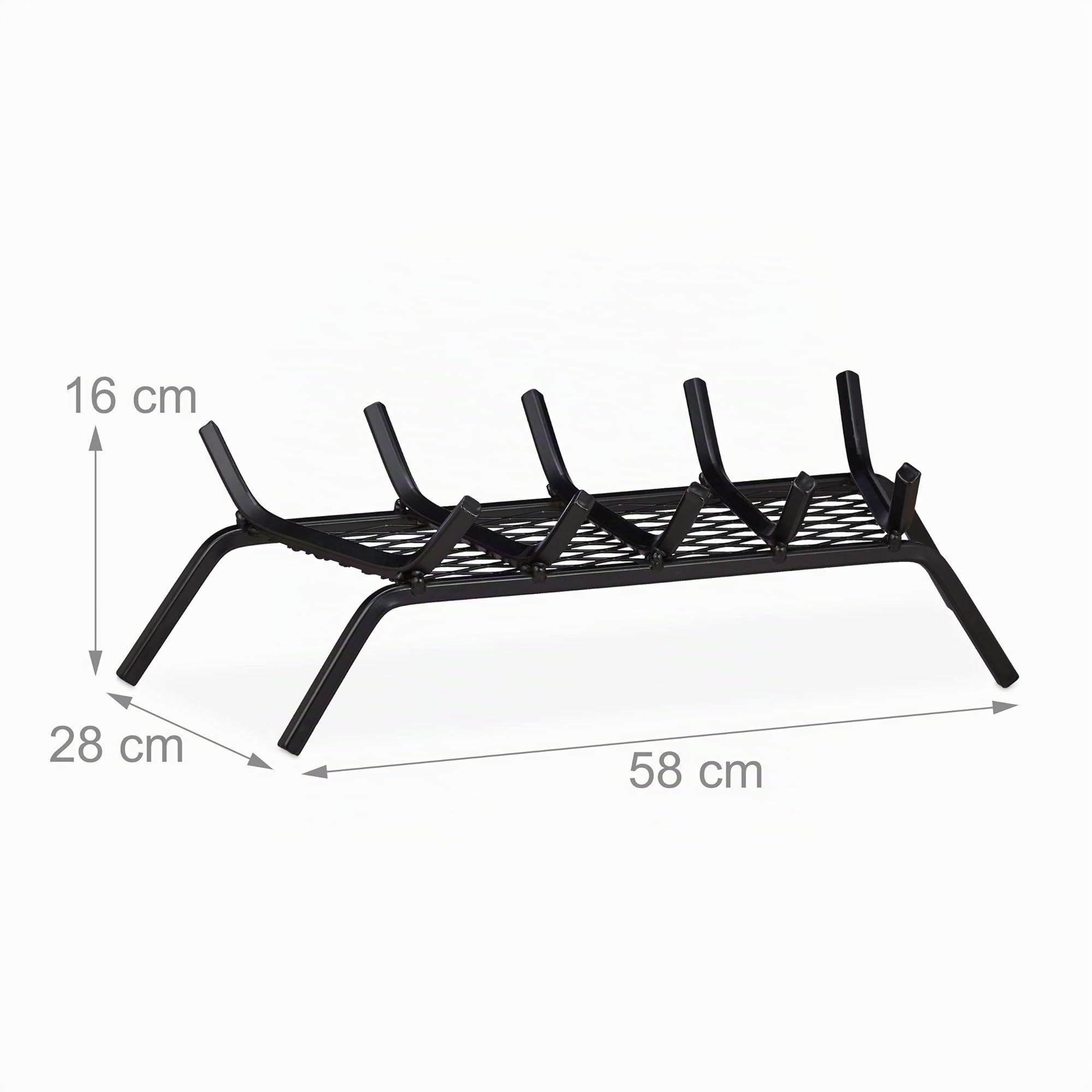 Relaxdays Brucialegna da Camino, Rettangolare, Acciaio, Caminetto con Grill, con Piedi di Appoggio, 16x58x28 cm, Nero
