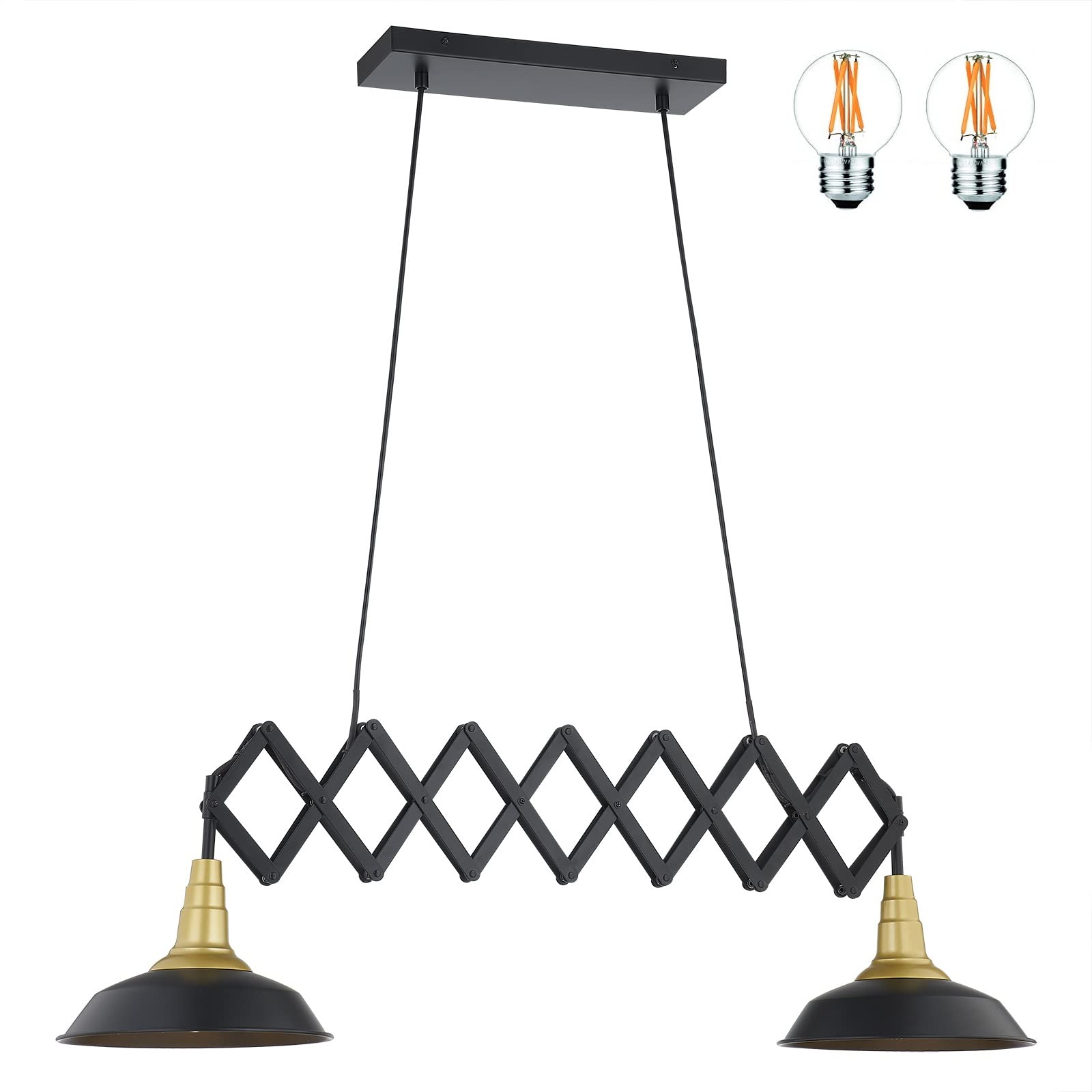 Industrial Chandelier Modern 2-Light Chandeliers for Dining Room Living Room Entryway Rustic Pendant Lights Kitchen Island Vintage Ceiling Light Fixture Adjustable Cord Hanging Lamp Black