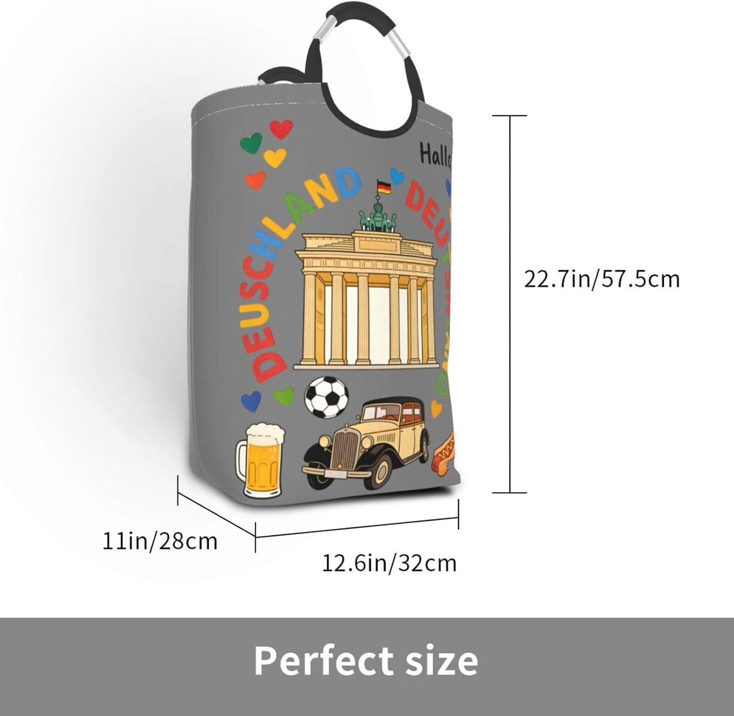 Foldable Square Laundry Storage Bag 50l - Waterproof Oxford Cloth, Pe Base, Aluminum Handles, All-Over Print German Life