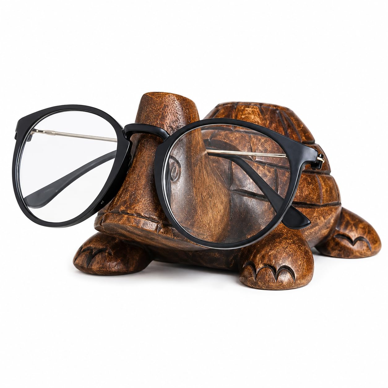 W Weblytech Brown Father's Day Gifts Wooden Handmade Turtle Eyeglass Spectacle Holder Stand For Office Desk Home Decor