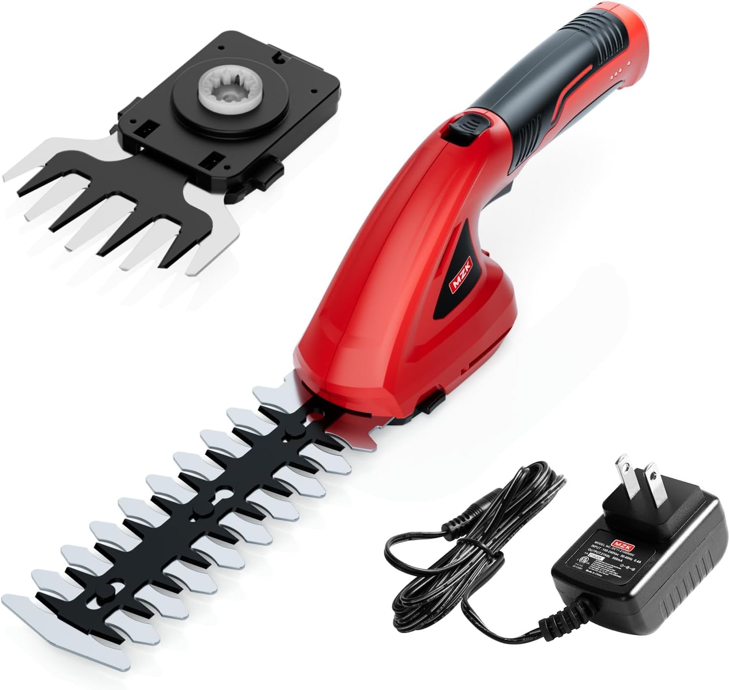 MZK 7.2V Cordless Hedge Trimmer, 2 in 1 Handheld Grass Clippers,Lightweight Handheld Garden Edging & Shrub Cutter with 2 Interchangeable Blades, Rechargeable Lithium-Ion Battery and Charger Included