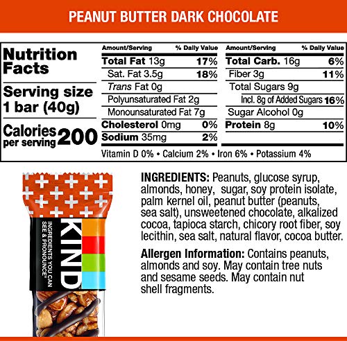 Image of KIND Nut Bars, Peanut Butter Dark Chocolate, Healthy Snacks, Gluten Free, 8g Protein, 6 Count (Pack of 3)