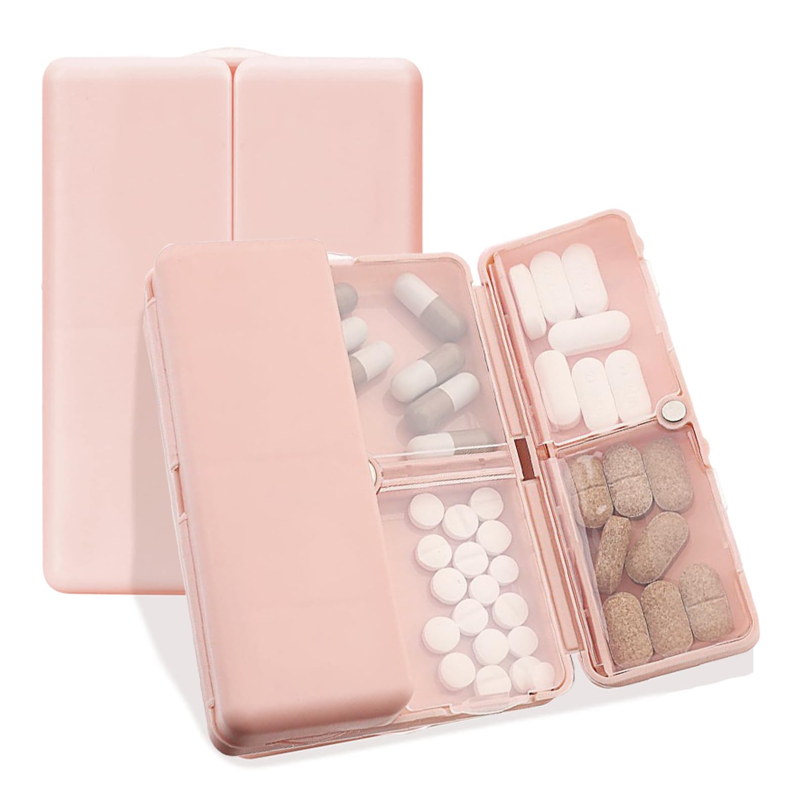 2 PCS Pill Case, Travel Pill Organiser, Handbag Essentials Mini, 7 Day Pill Box Organiser, Portable Pill Dispenser Container for Vitamins, Cod Liver Oil, Supplements, Medication Pink