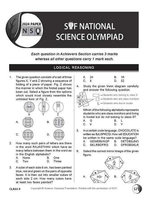 Image of MTG National Science Olympiad (NSO) Workbook Class 9 - Chapterwise Quick Recap, Previous Year Solved Paper & Achievers Section - SOF Olympiad Books For 2025-26 Exam