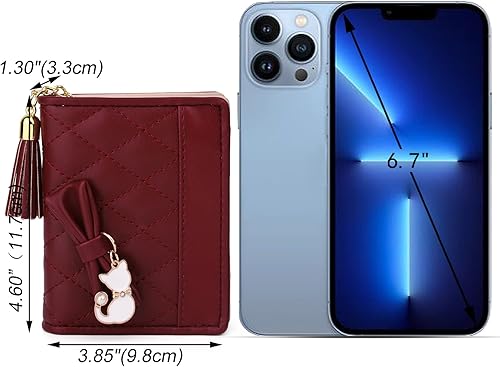 Miniatura 6 de UTO Cartera de piel sintética para mujer, de gran capacidad, colgante de gato, soporte para teléfono, organizador de chequera, con cremallera,