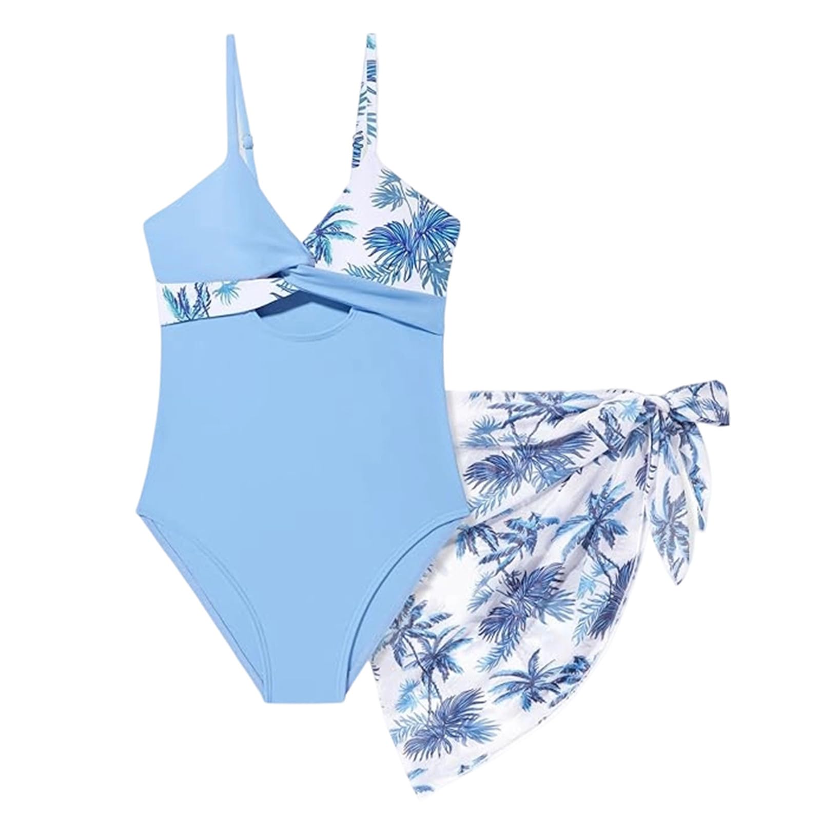 Generico Costume da Bagno Intero per Bambina con Stampa Tropicale, Schiena Scoperta e Gonna Integrata, Tessuto Elasticizzato UV50+ per Ragazze e Adolescenti, Asciugatura Rapida, Taglie da 3 a 14 Anni
