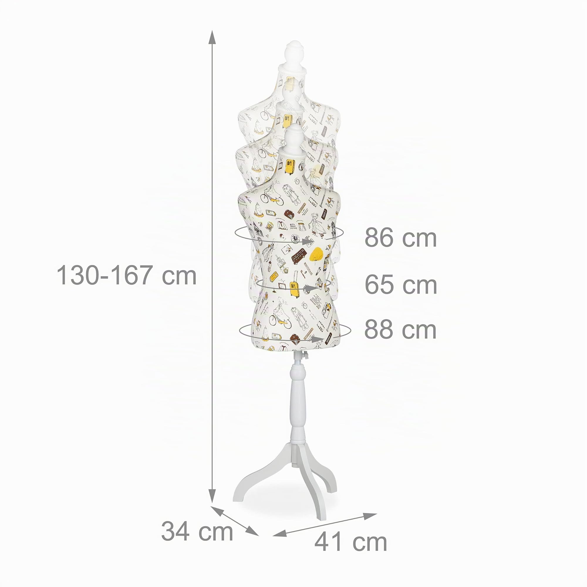 Relaxdays Mannequin de Couture féminin, Hauteur réglable jusqu'à 167 cm, Taille 34-38, Buste déco pour vitrine, crème